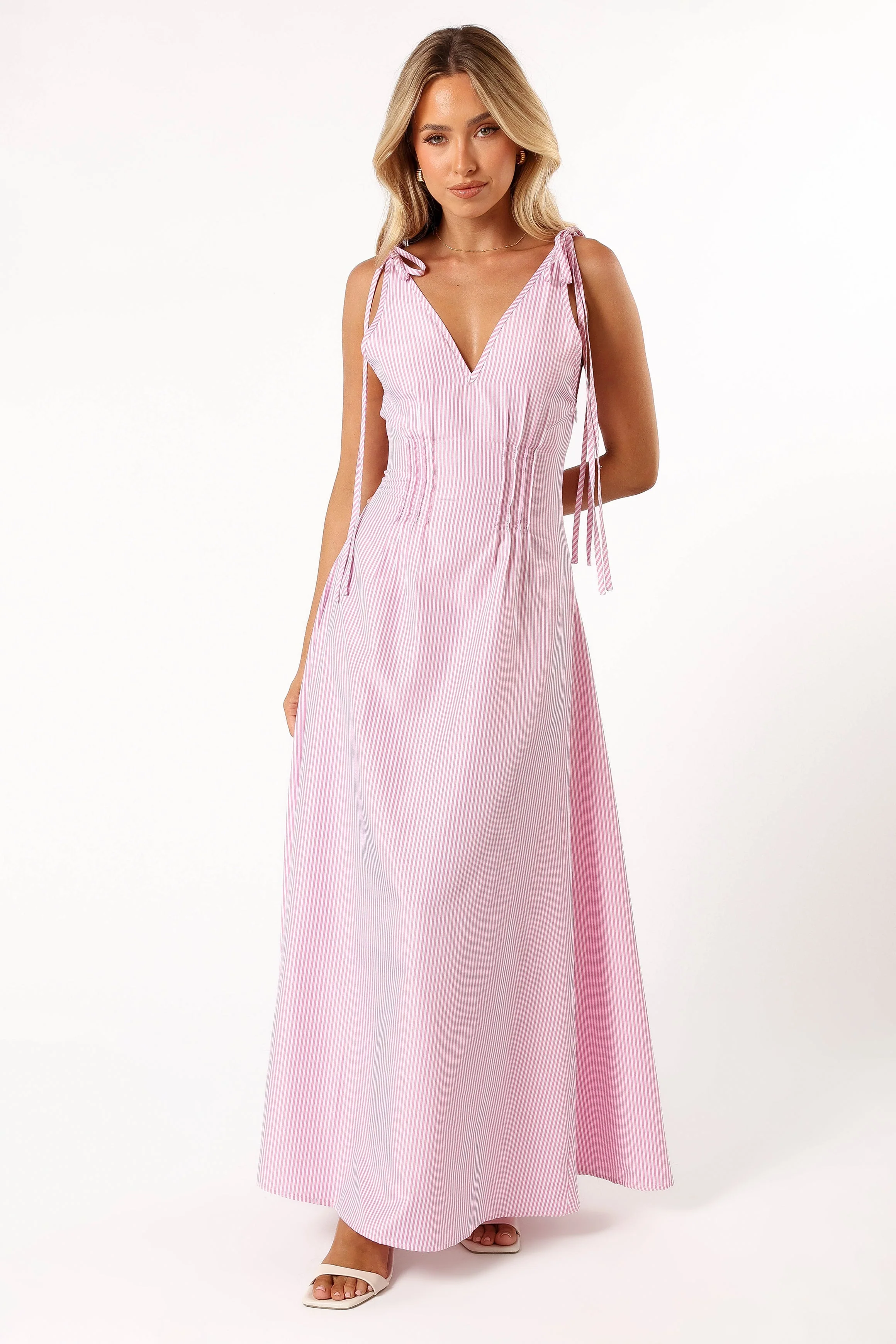 Lainey Tie Maxi Dress - Pink Stripe