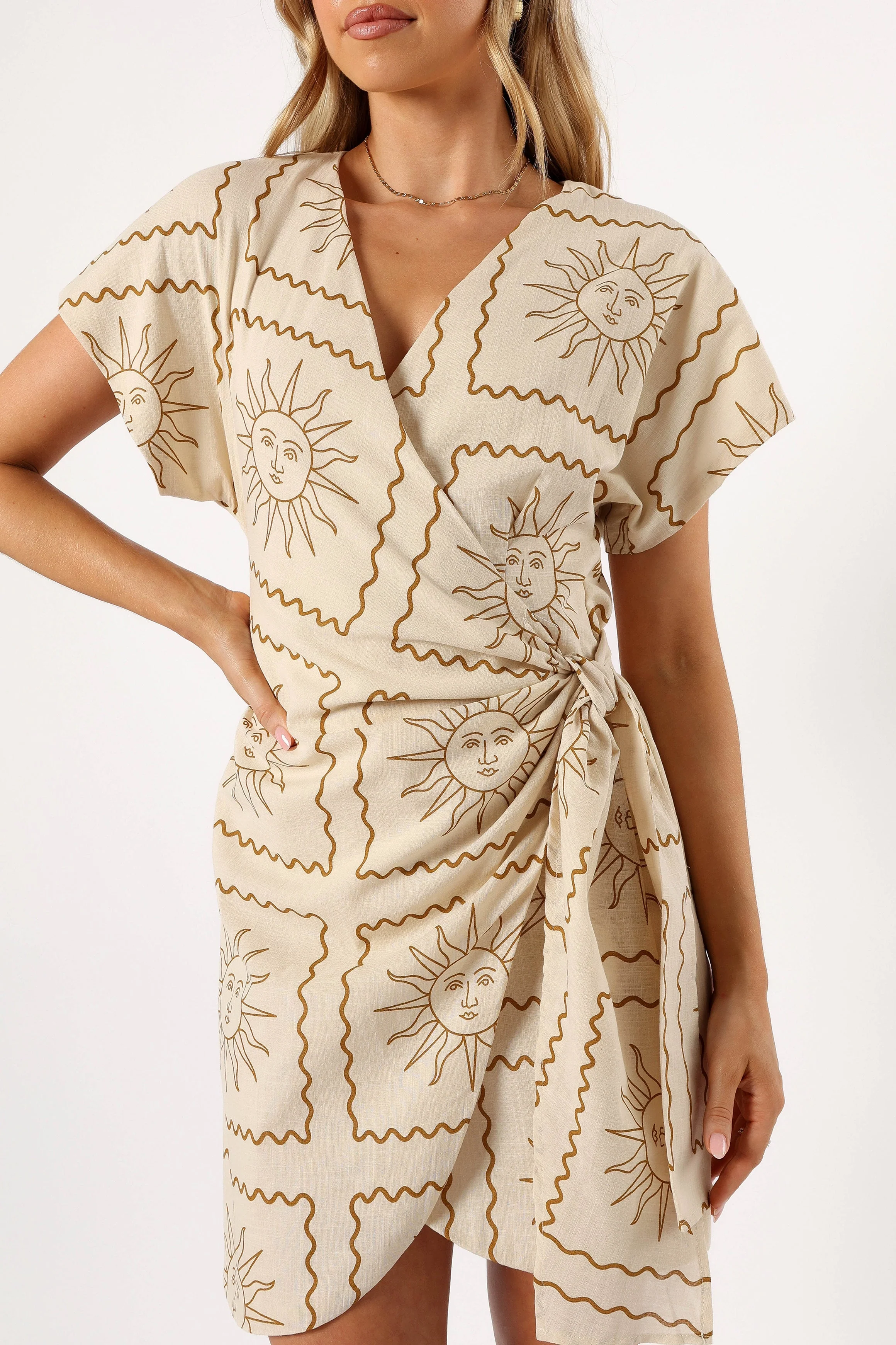Myla Wrap Mini Dress - Sun Print