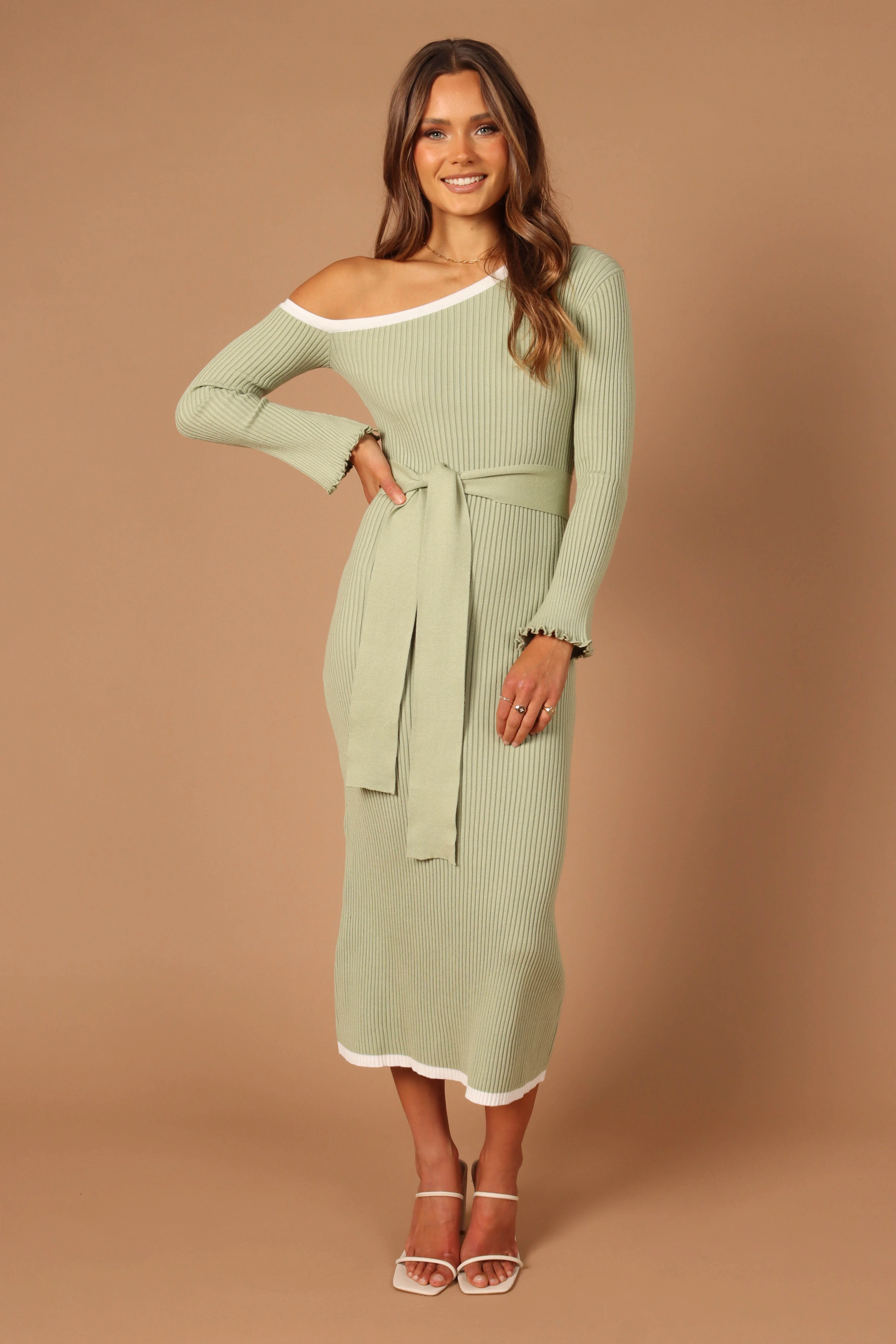 Milan Off Shoulder Midi Dress - Sage