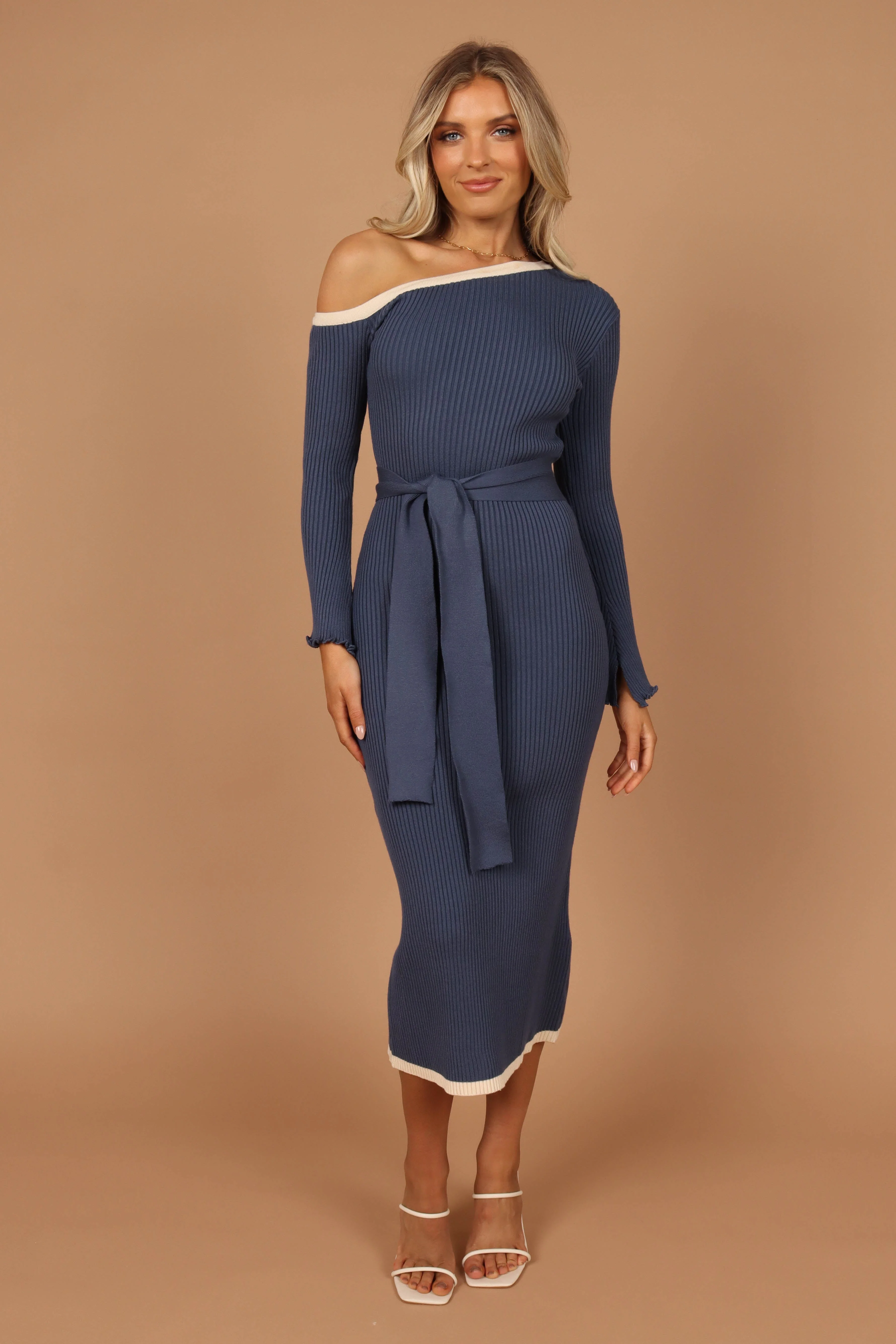 Milan Off Shoulder Midi Dress - Midnight Blue
