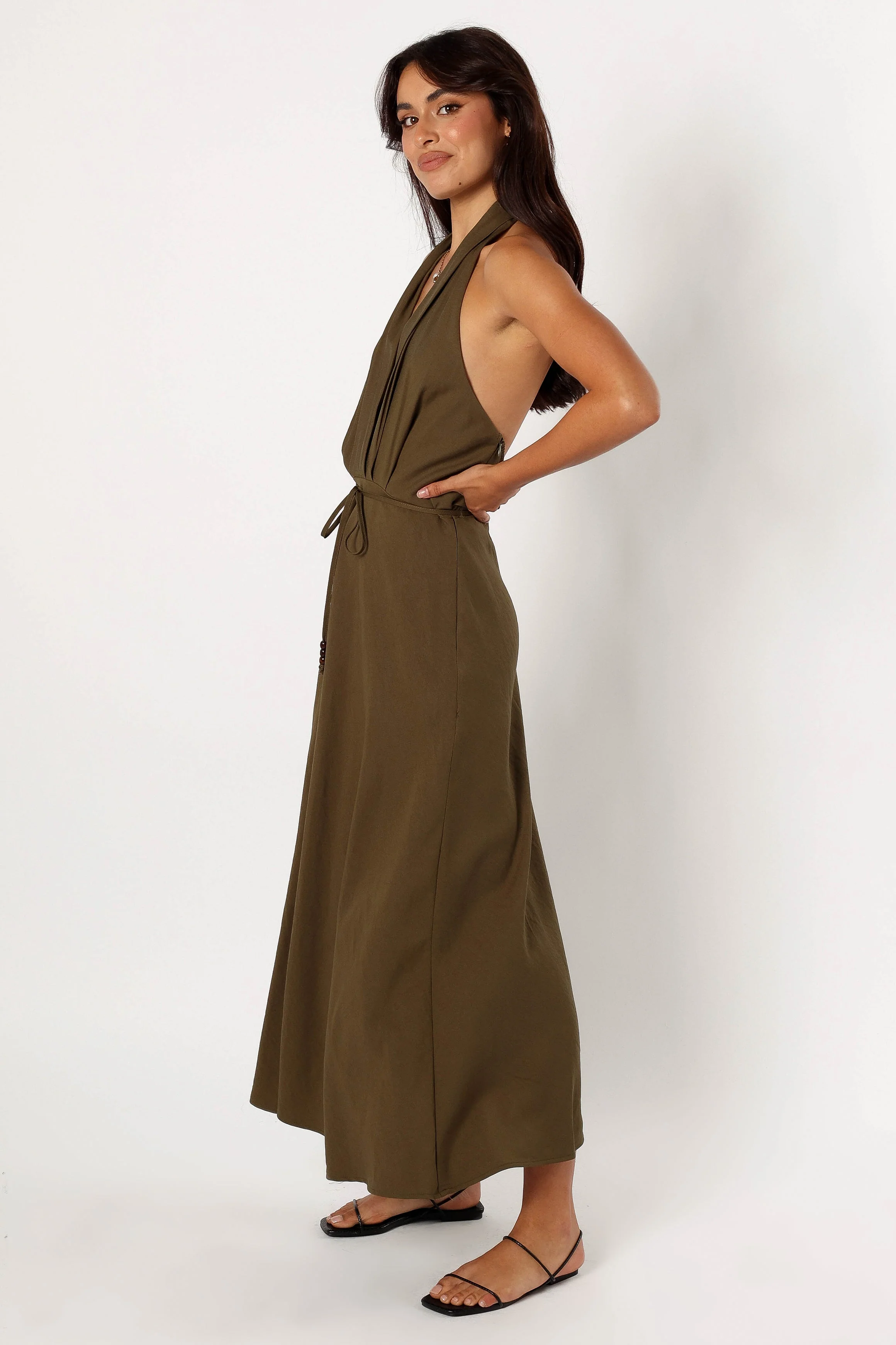 Lylah Halterneck Midi Dress - Olive