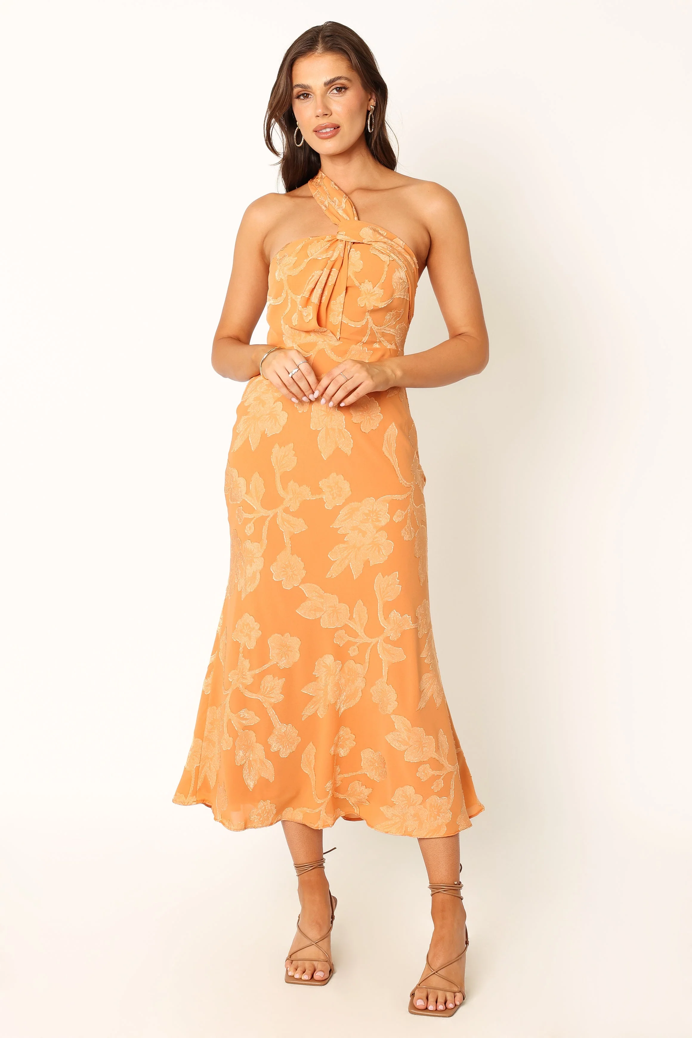 Geena One Shoulder Midi Dress - Orange