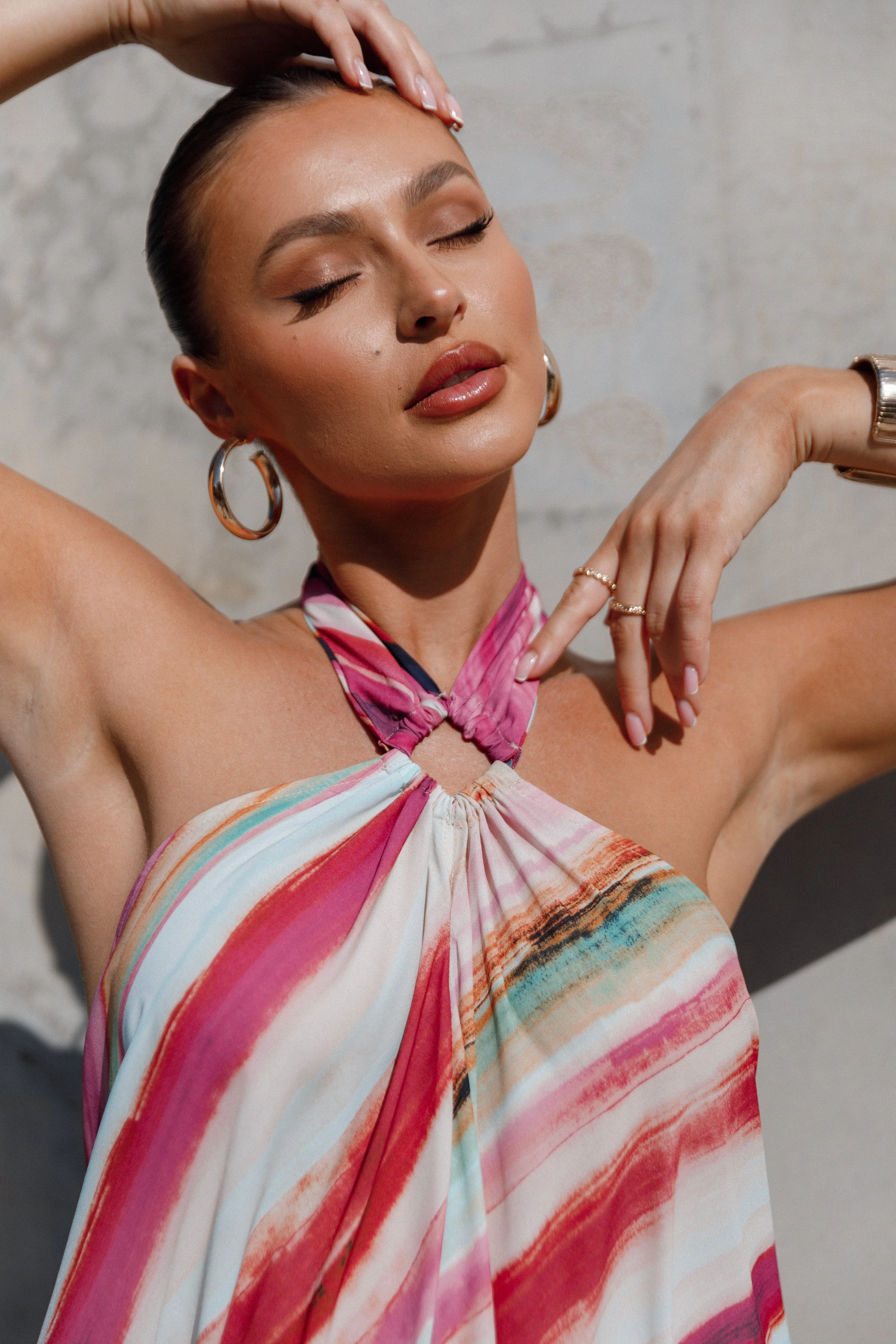 Antonijia Halterneck Maxi Dress - Berry Stripe