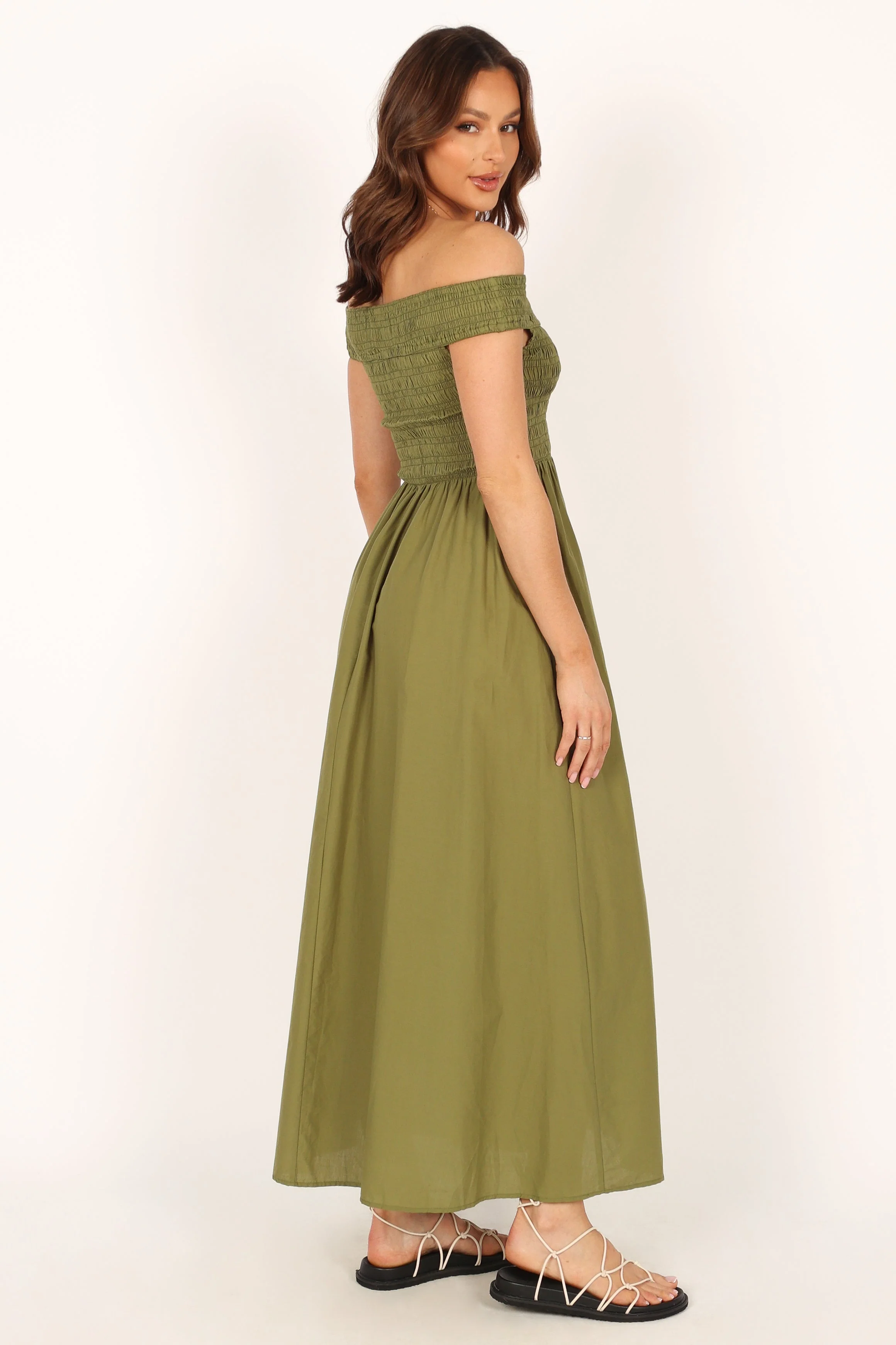 Tessa Off Shoulder Maxi Dress - Olive
