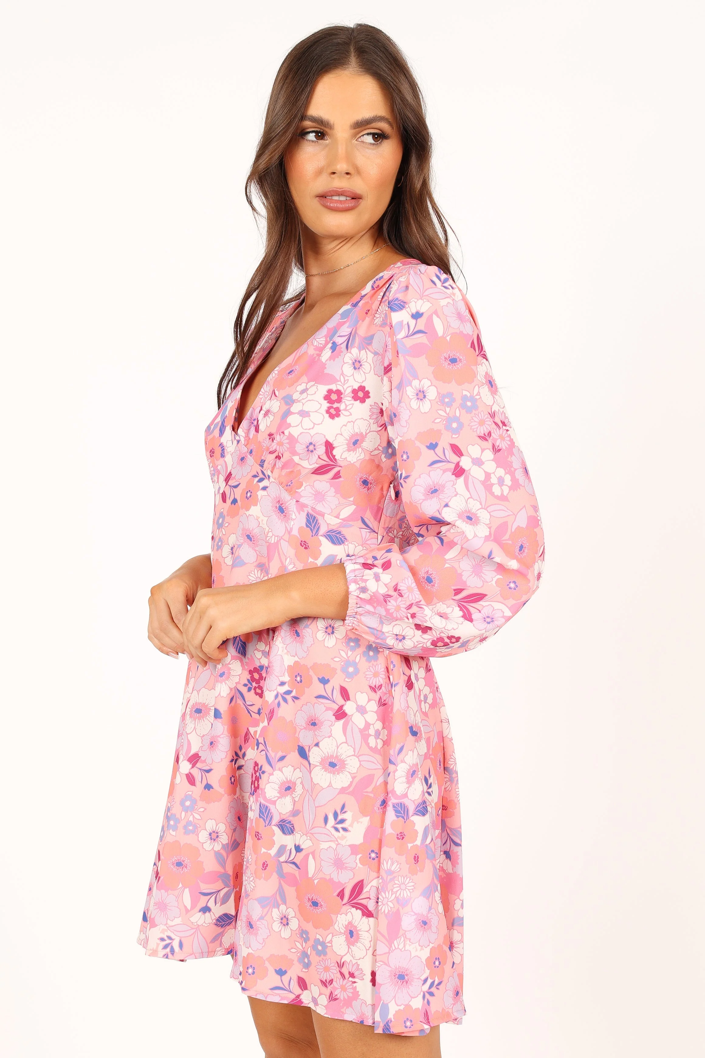 Finnick Long Sleeve Mini Dress - Pink Floral