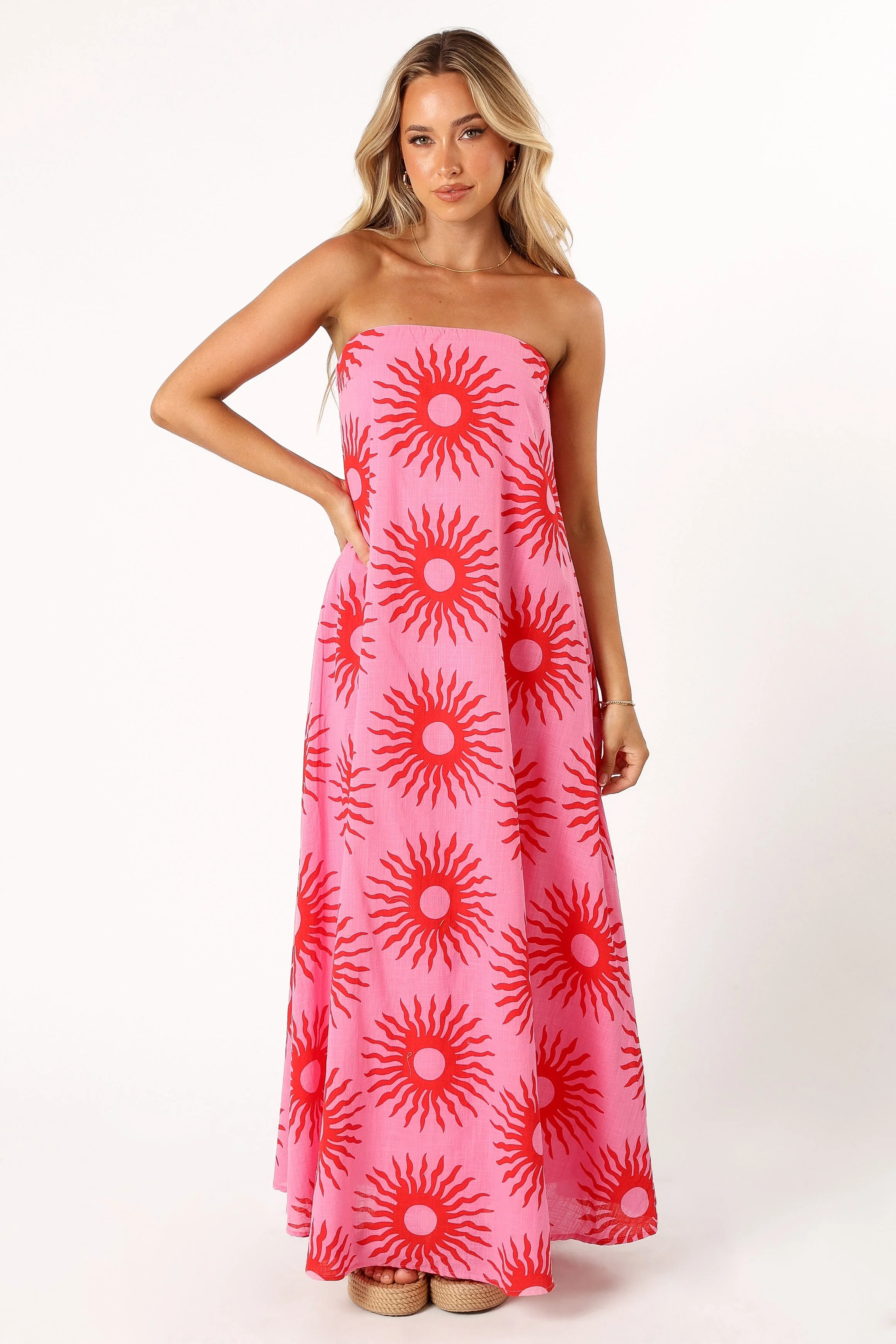 Steph Maxi Dress - Pink Red Sun Print