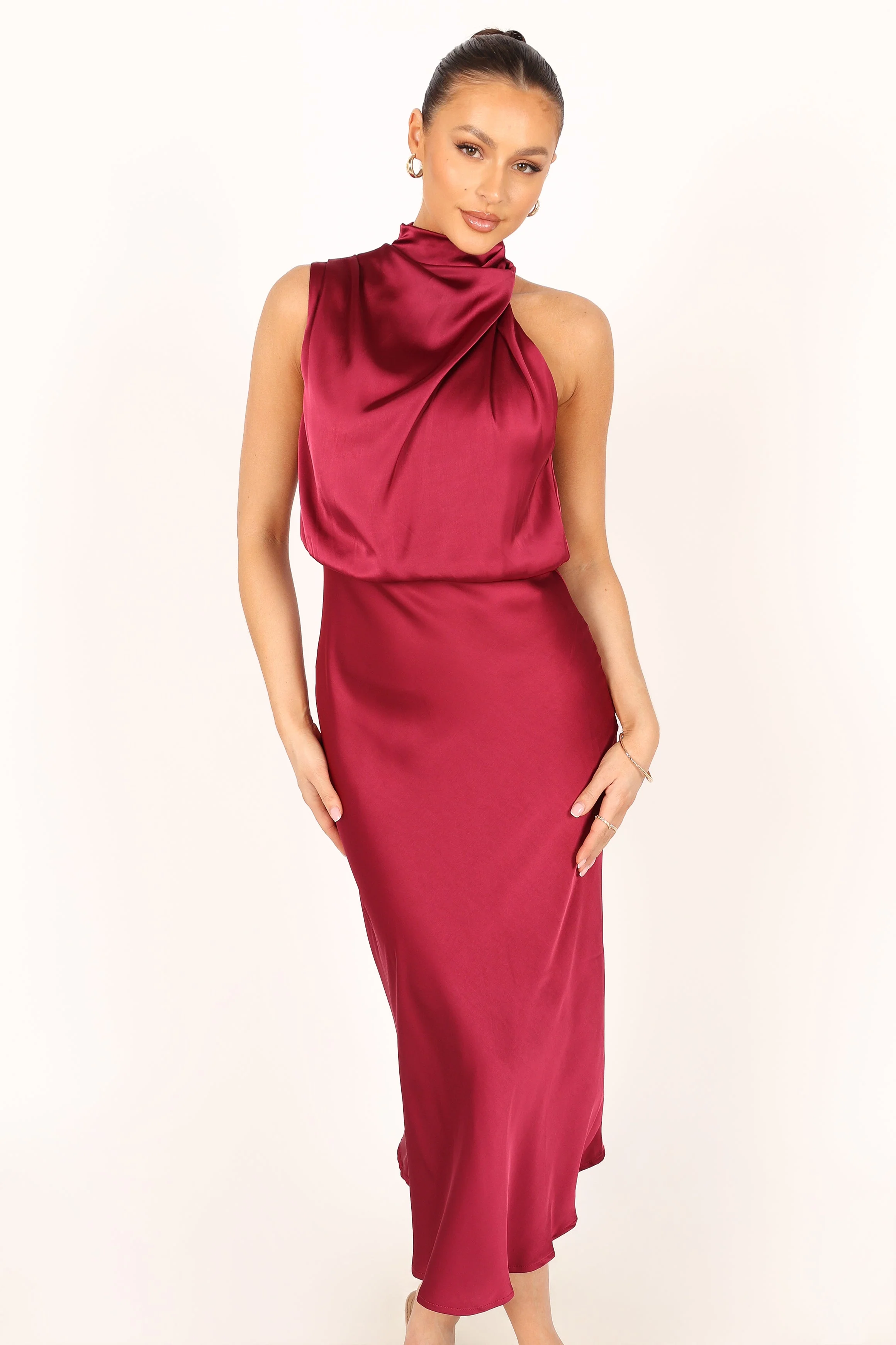 Anabelle Halter Neck Midi Dress - Berry