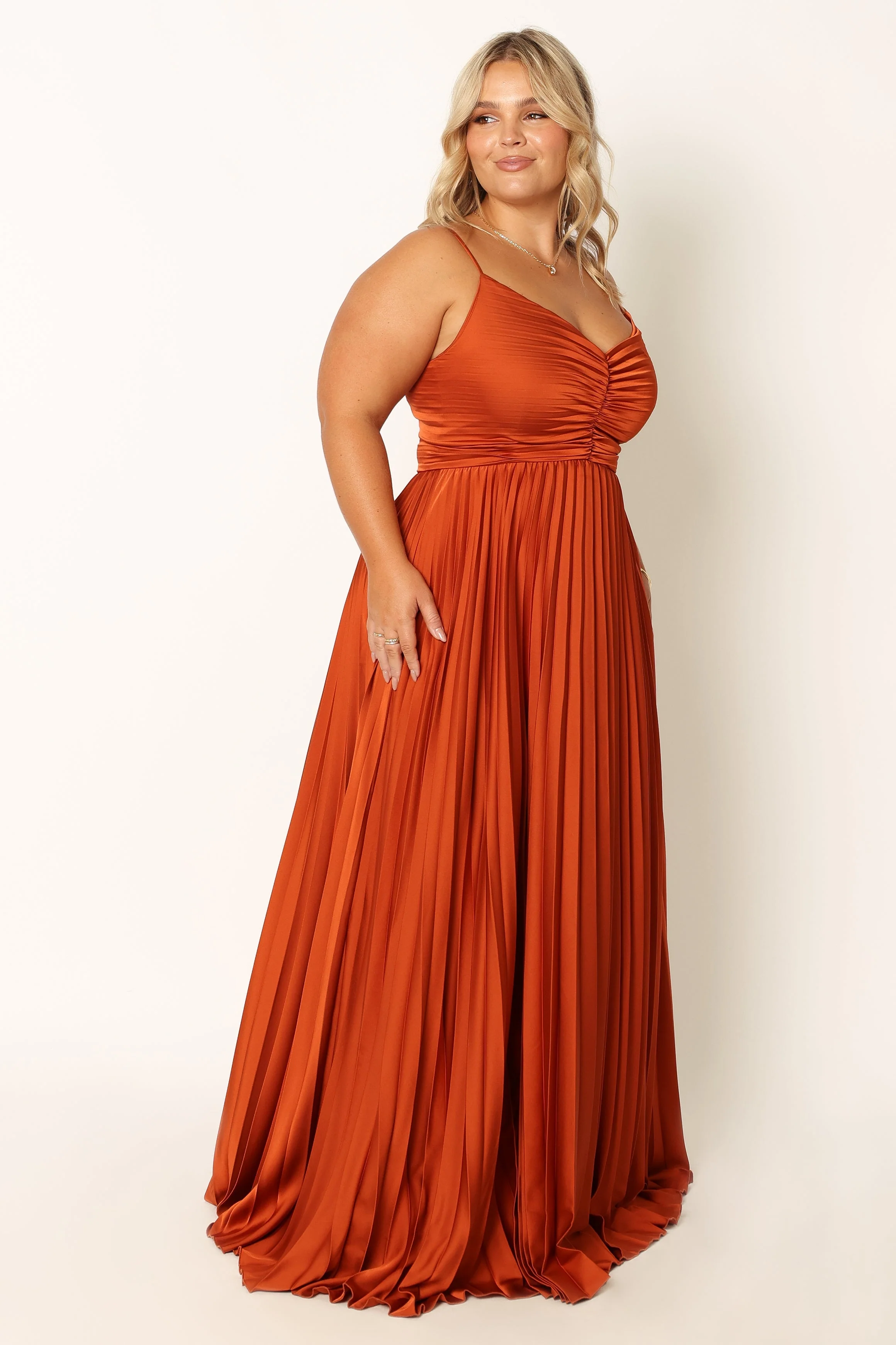 Naira Pleated Maxi Dress - Sunset Orange