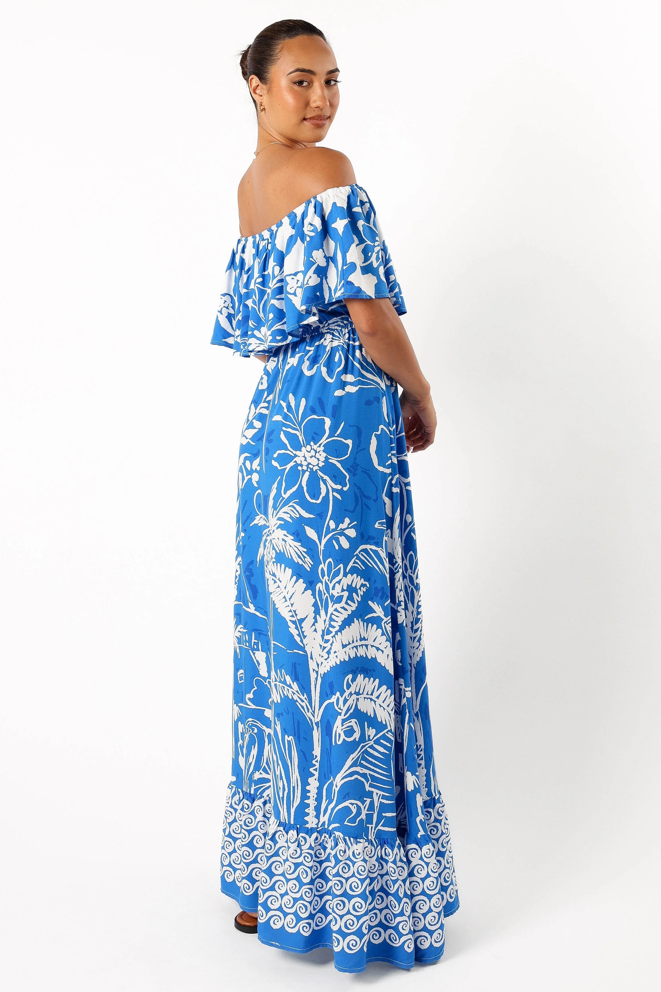 Pyros Off Shoulder Midi Dress - Harper Print