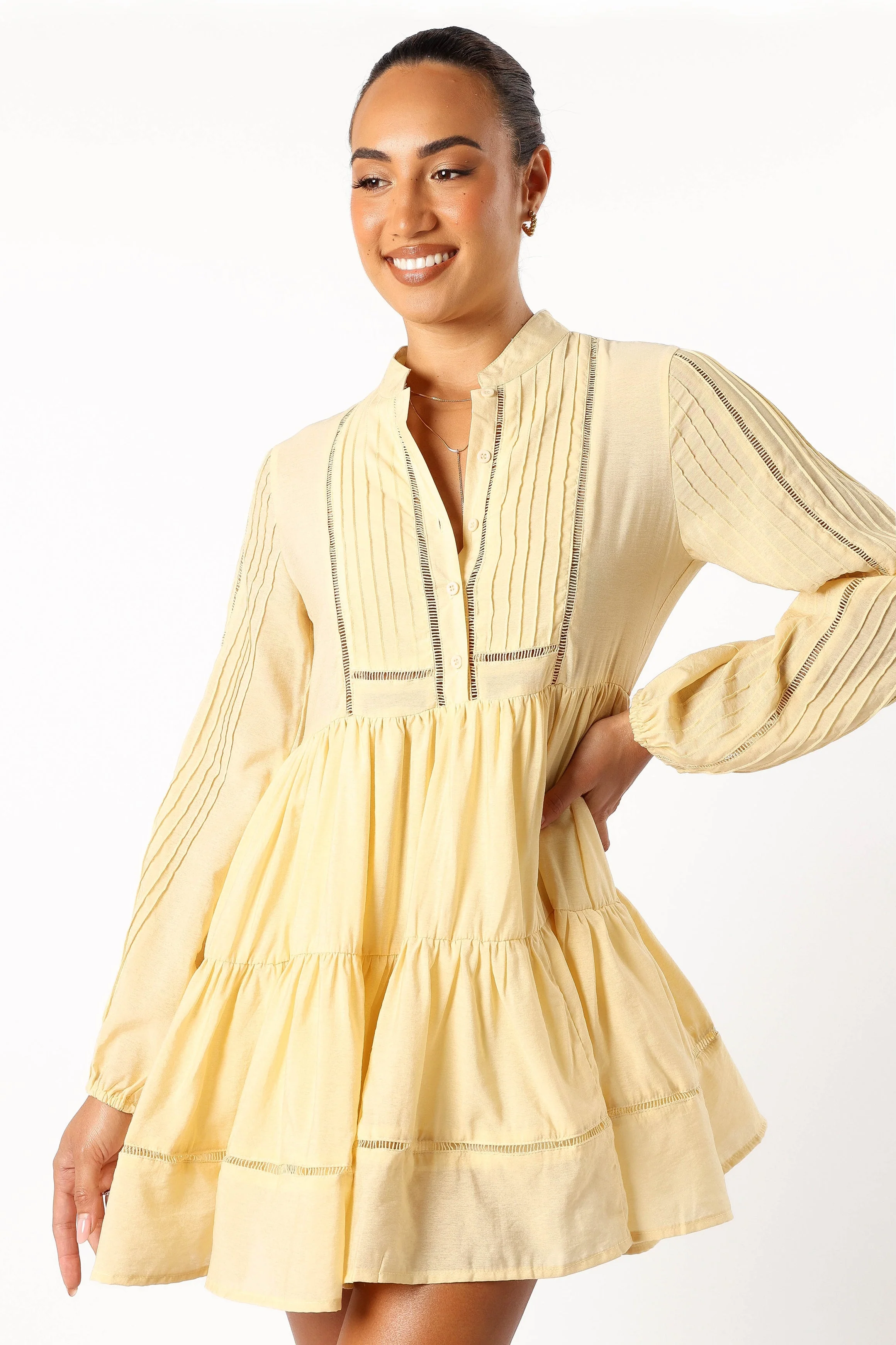 Denali Long Sleeve Mini Dress - Tan Yellow