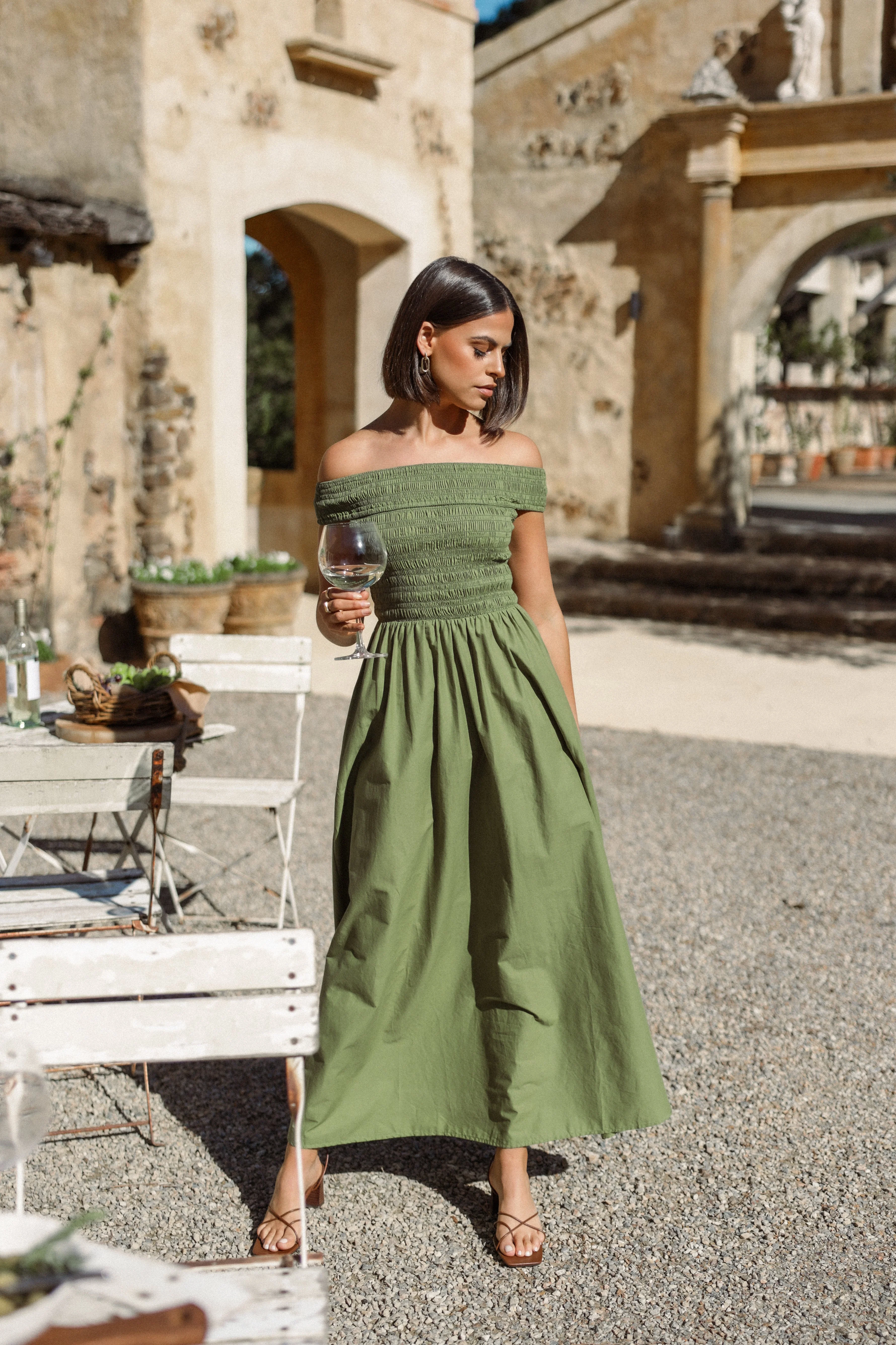 Tessa Off Shoulder Maxi Dress - Olive