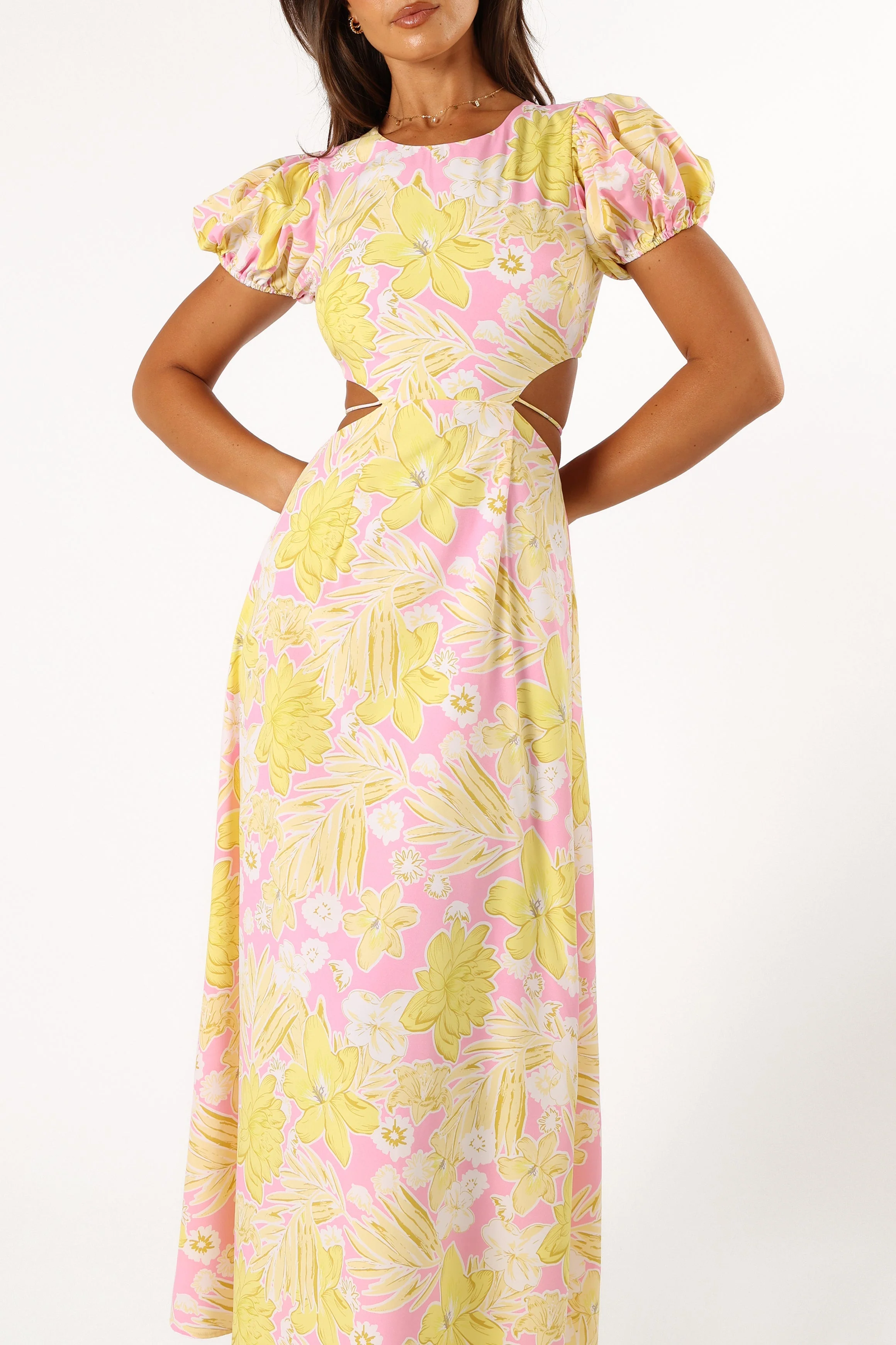 Noella Cut Out Midi Dress - Lime Pink