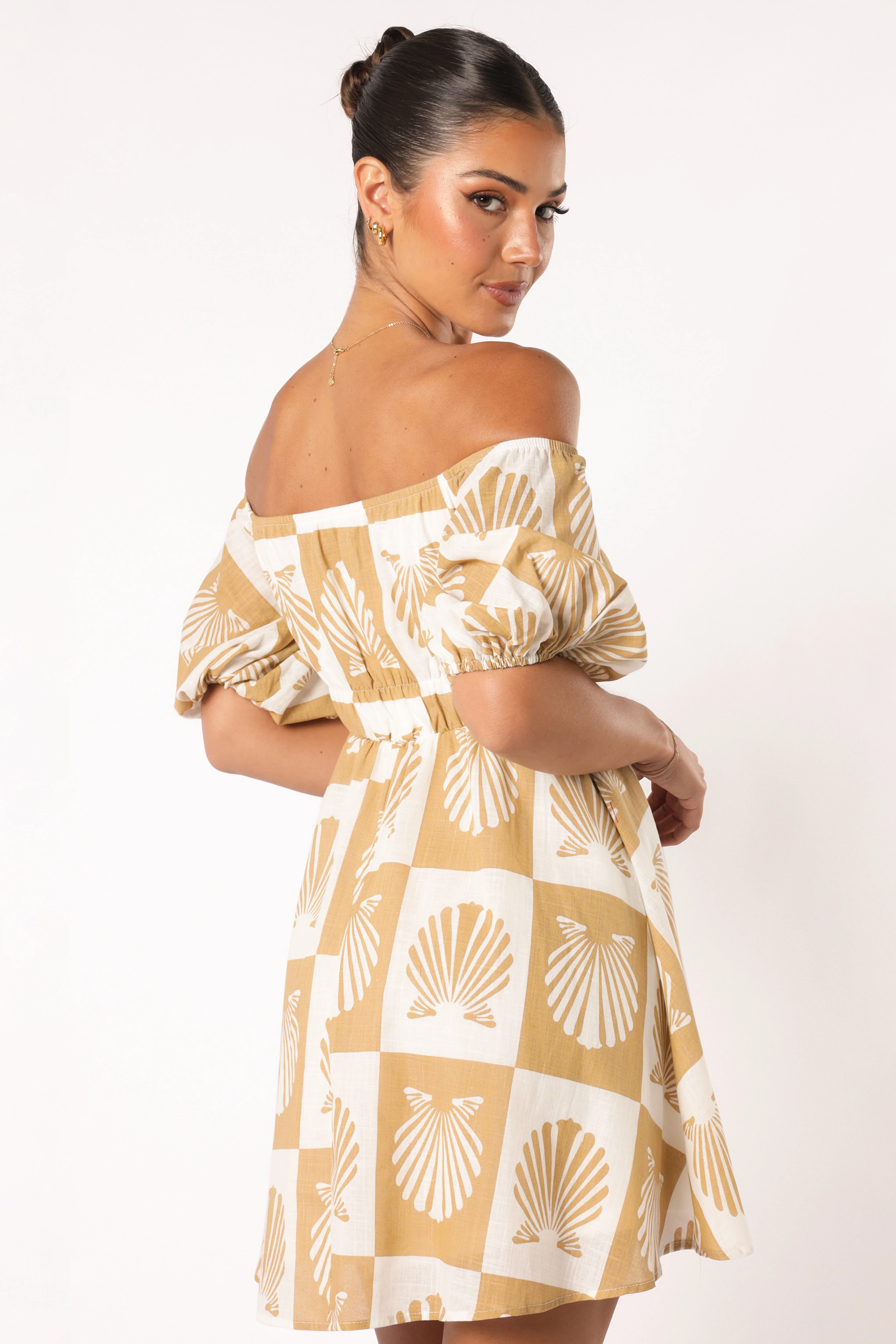 Rocco Off Shoulder Mini Dress - Tan