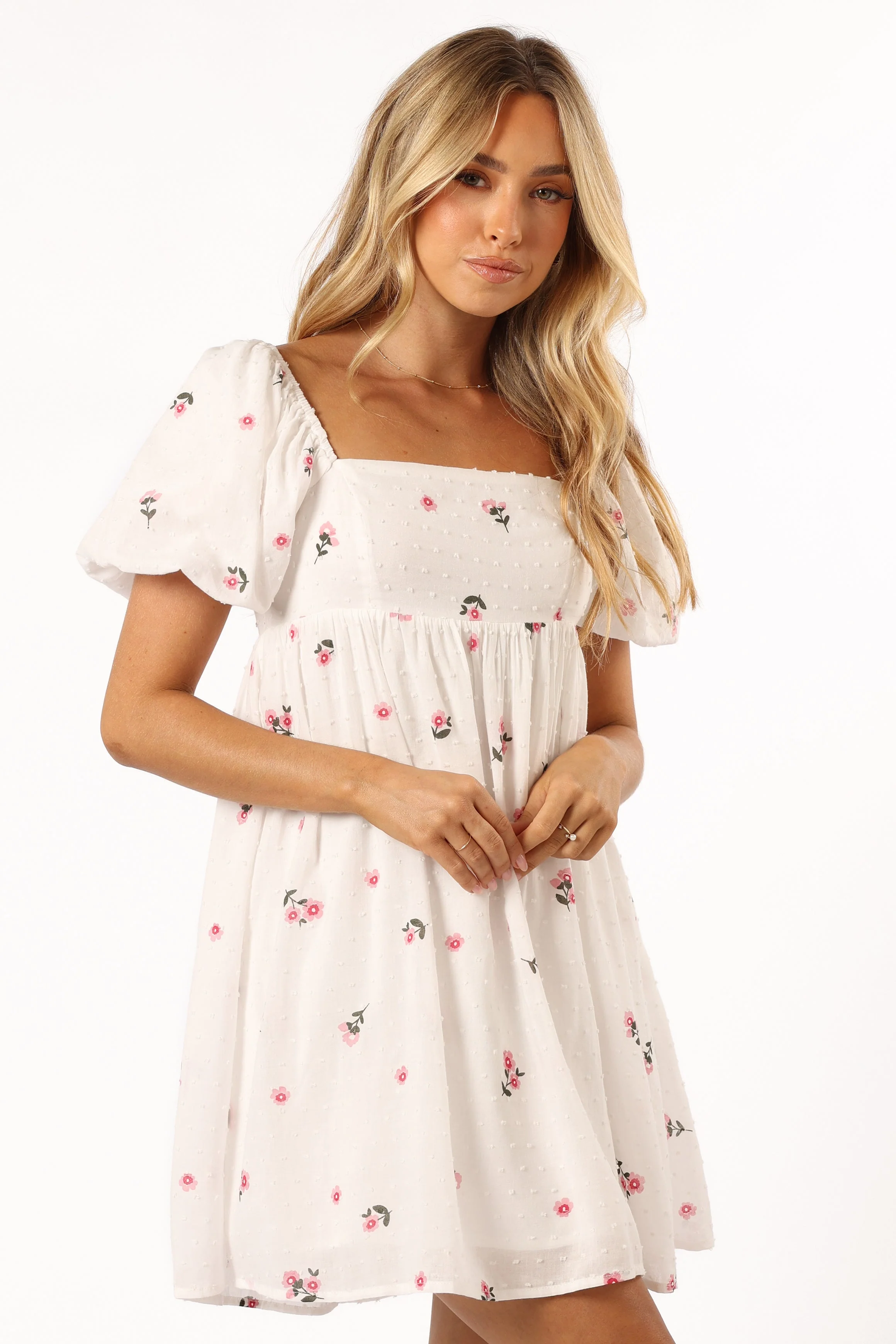 Tegan Mini Dress - White Pink Floral