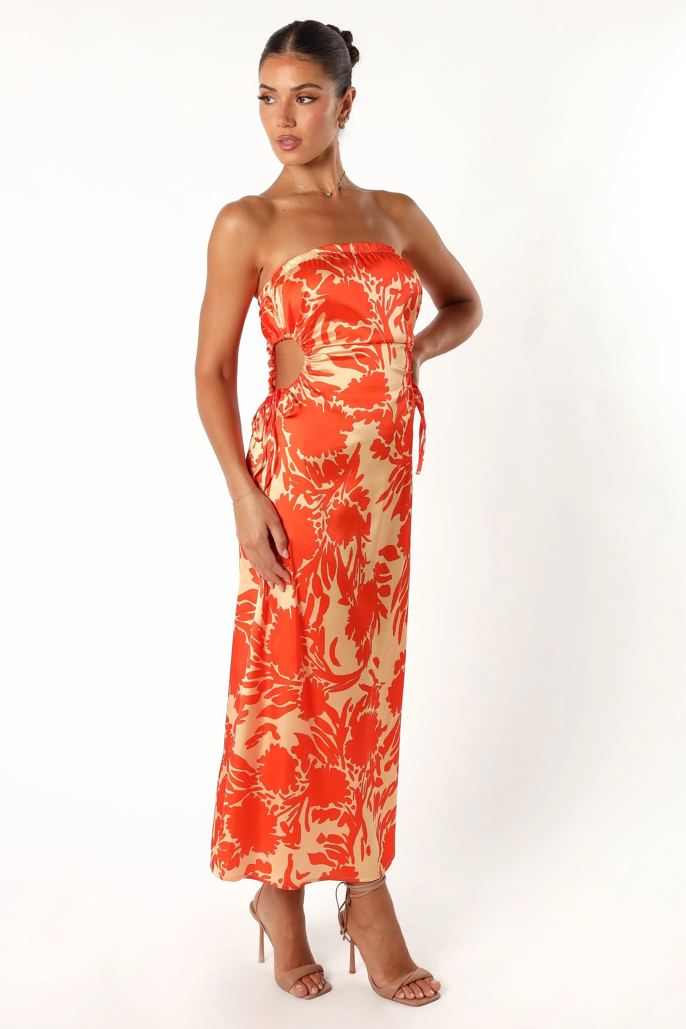 Loc Strapless Midi Dress - Orange Floral