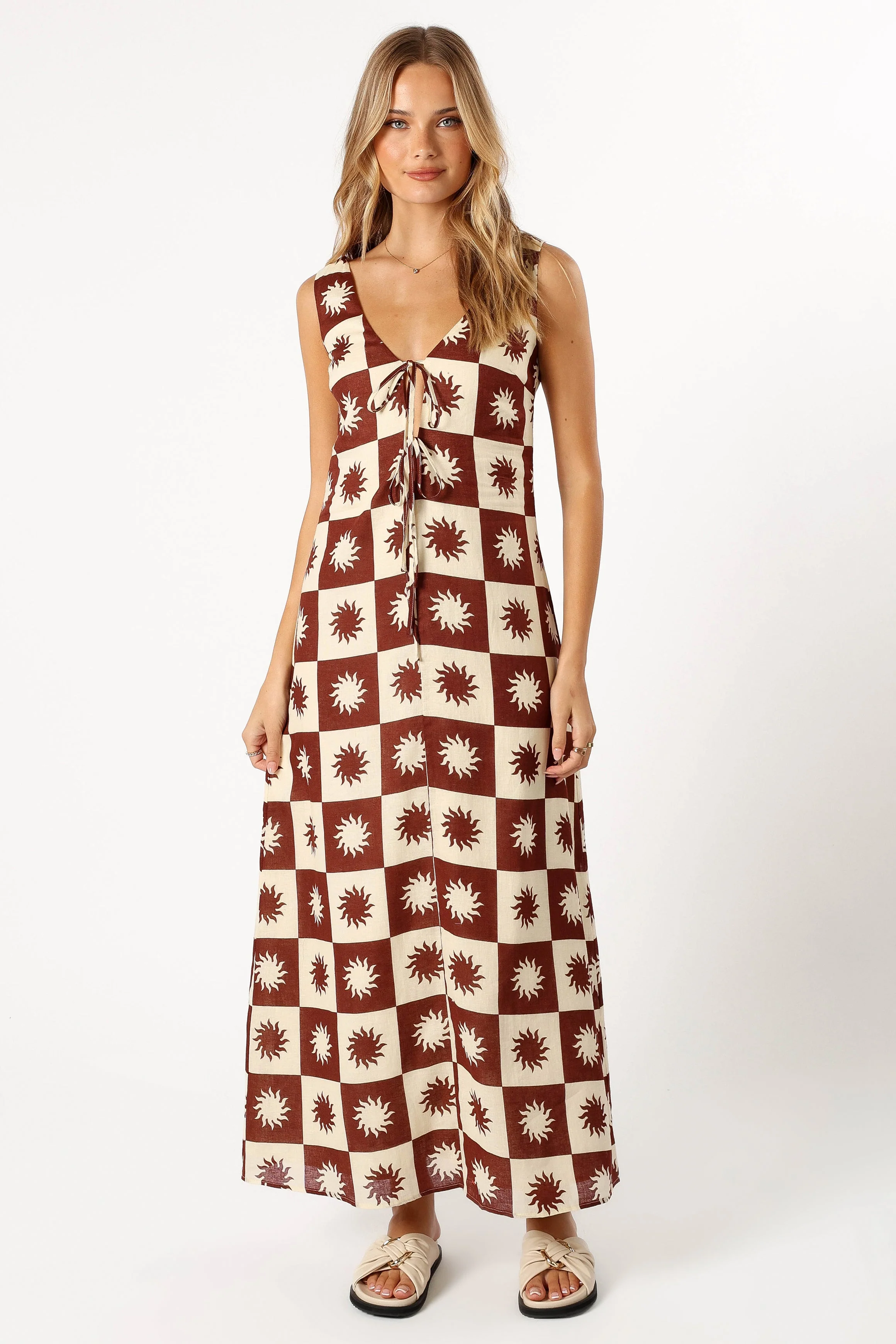 Carson Midi Dress - Brown Cream