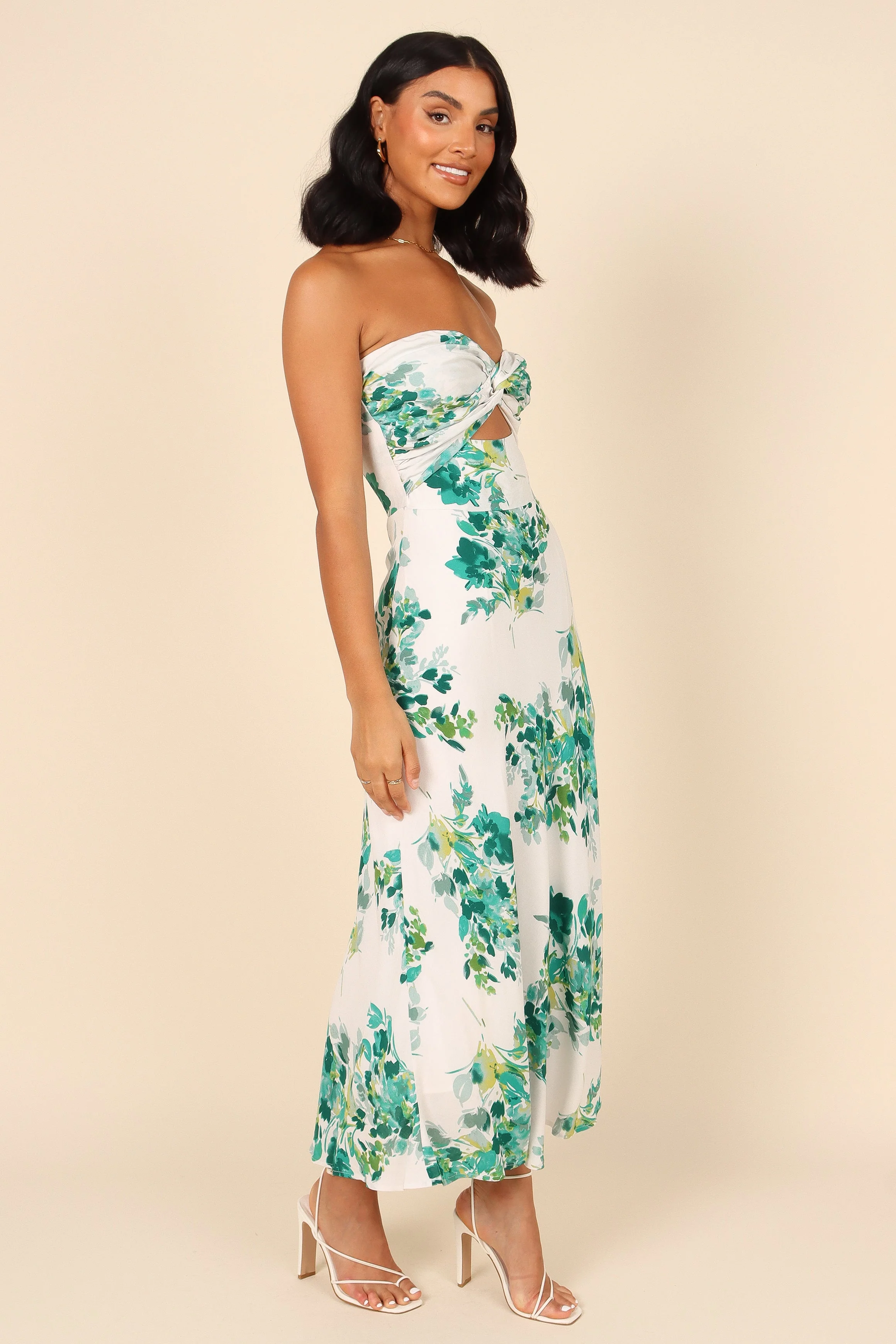 Teagan Strapless Midi Dress - Green Floral