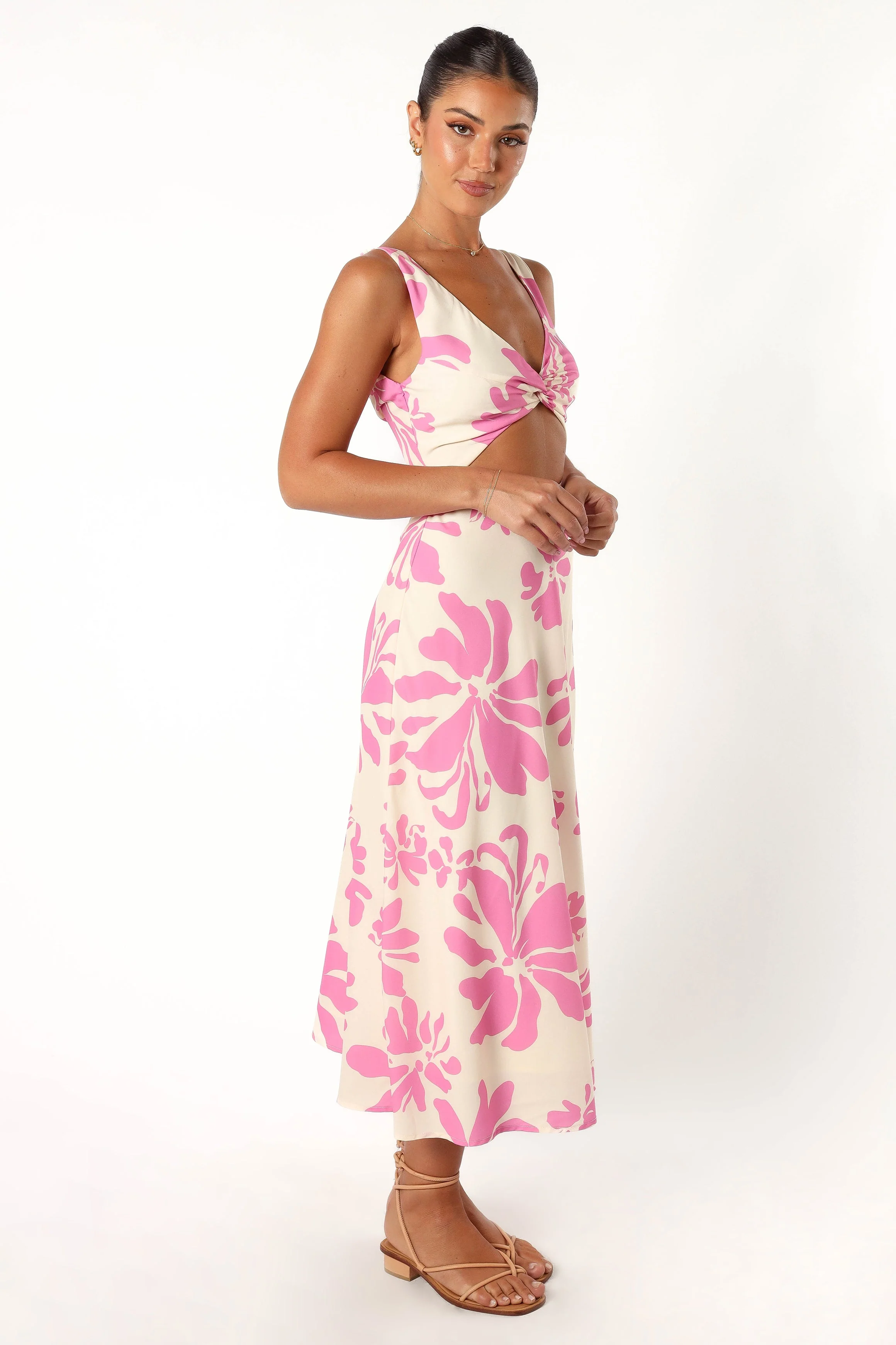 Lendall Cut Out Midi Dress - Pink Floral