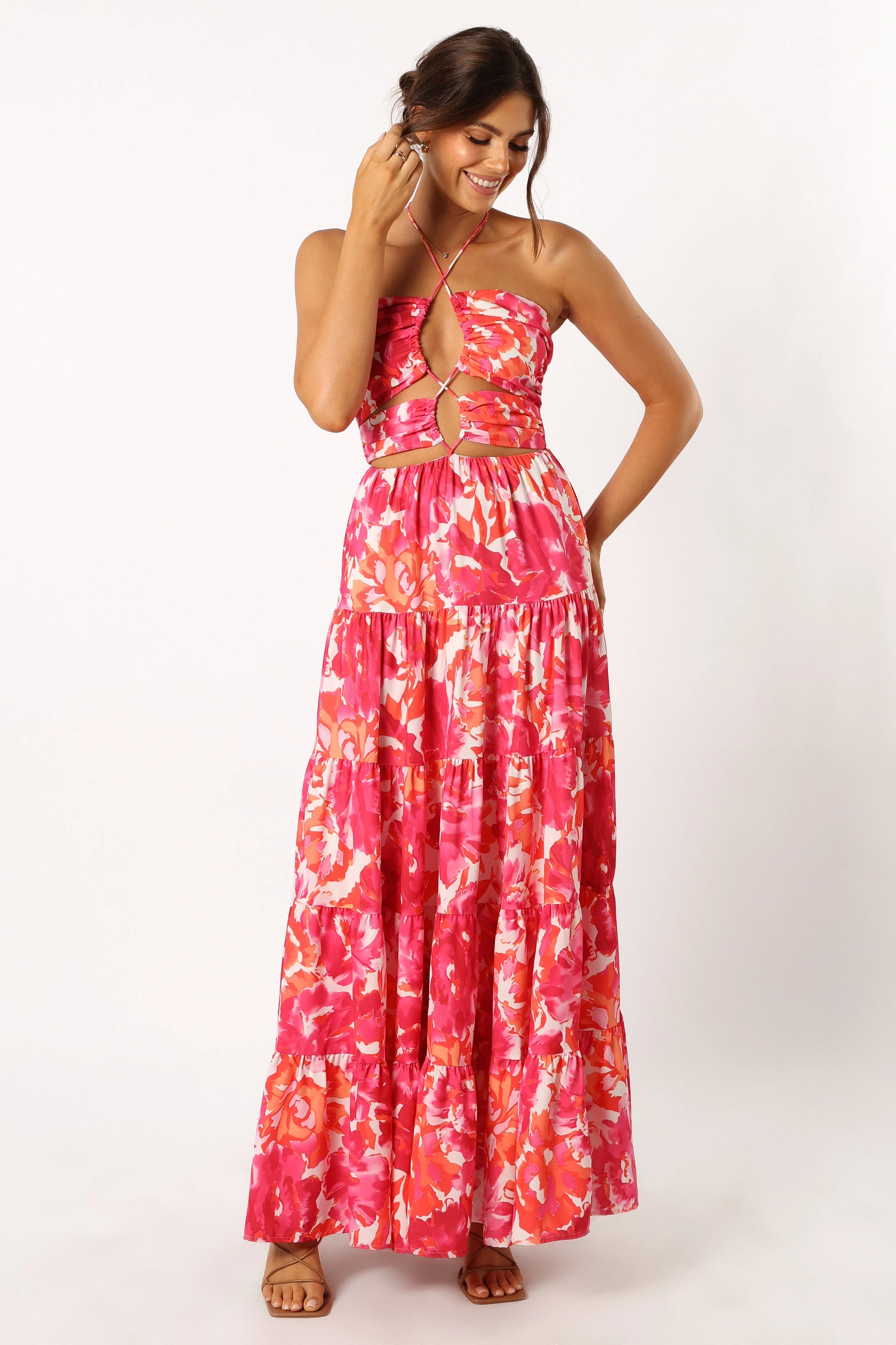 Carva Halterneck Maxi Dress - Pink Floral