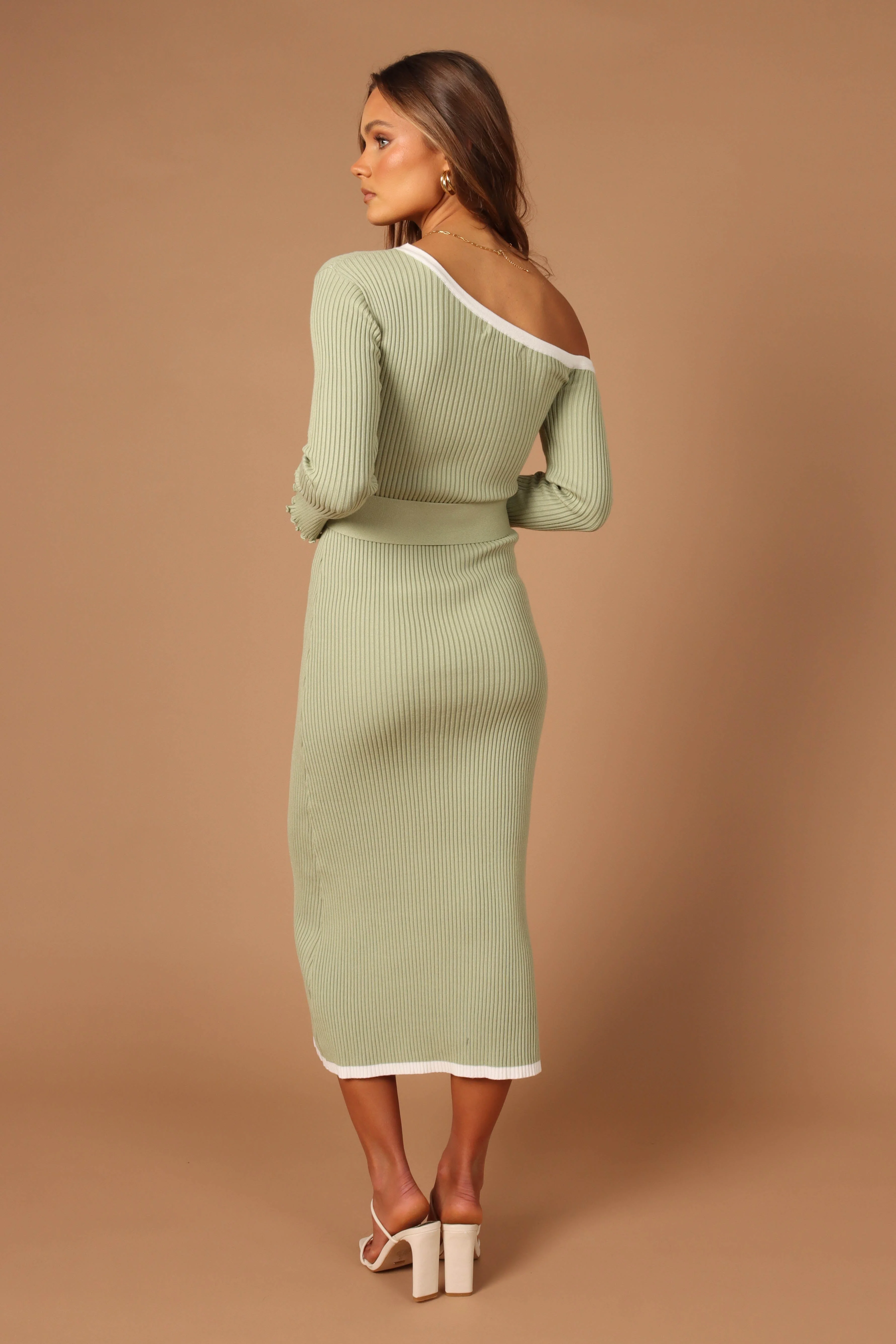 Milan Off Shoulder Midi Dress - Sage