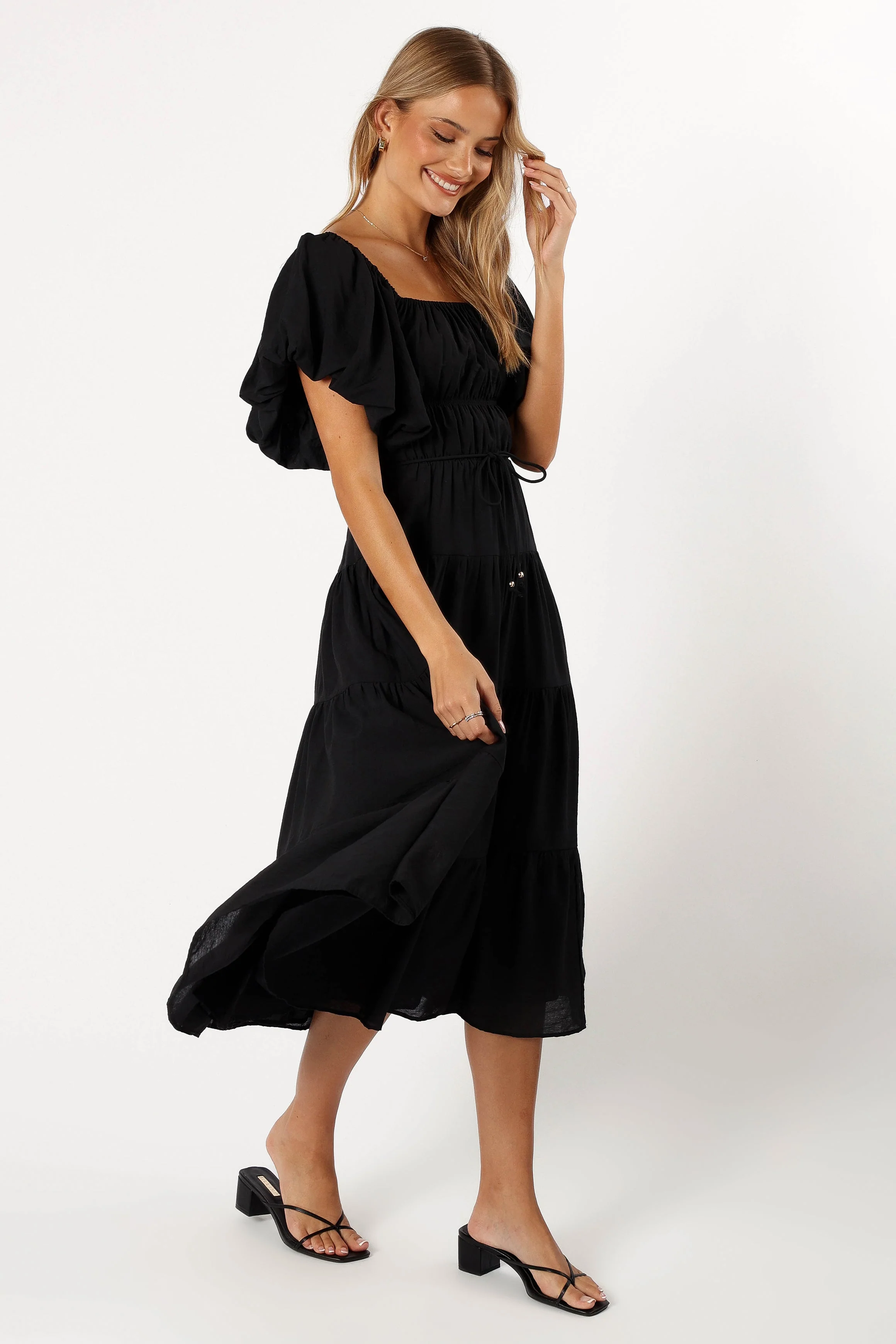 Julie Off Shoulder Midi Dress - Black