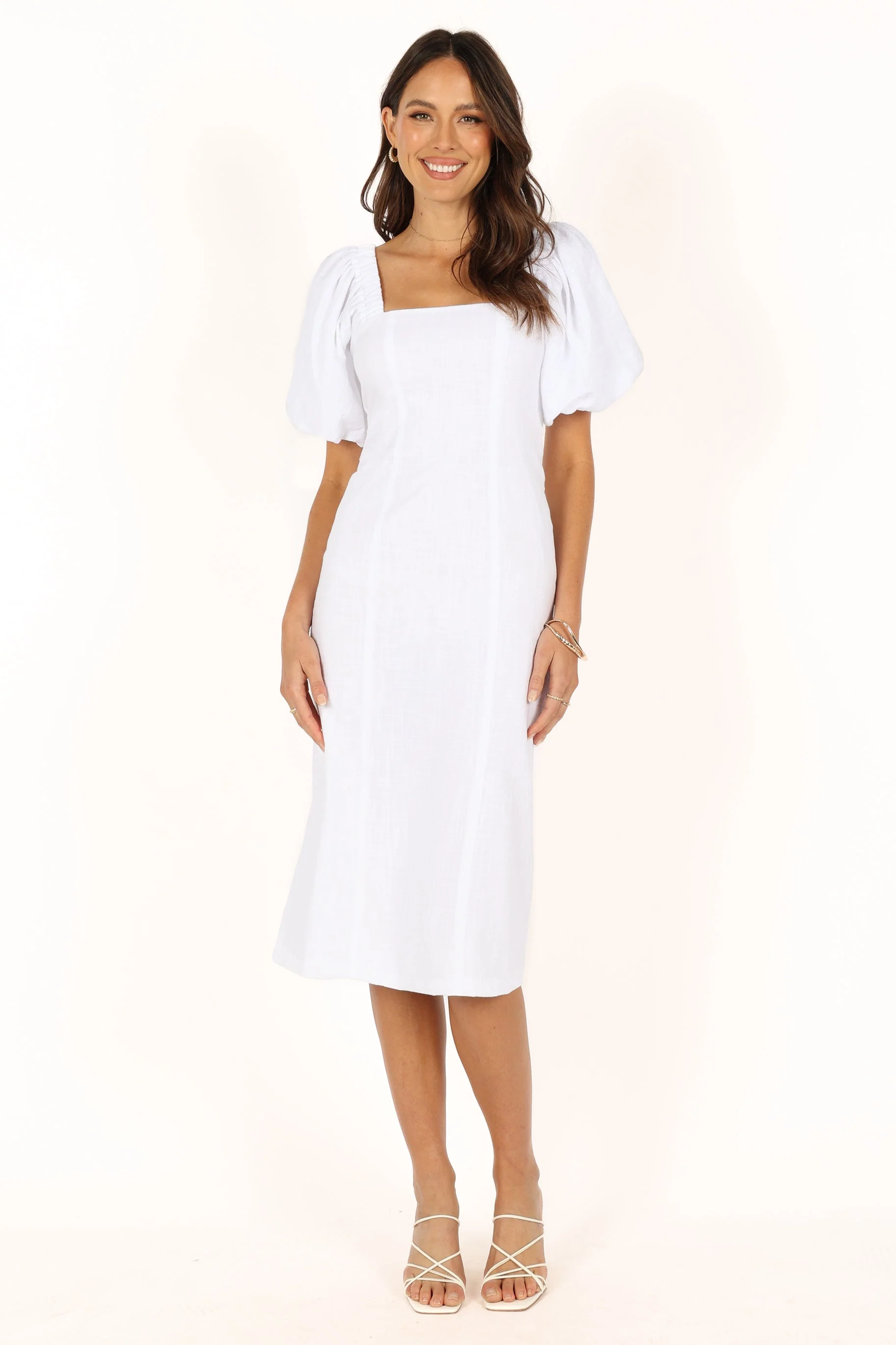 Thea Puff Sleeve Midi Dress - White