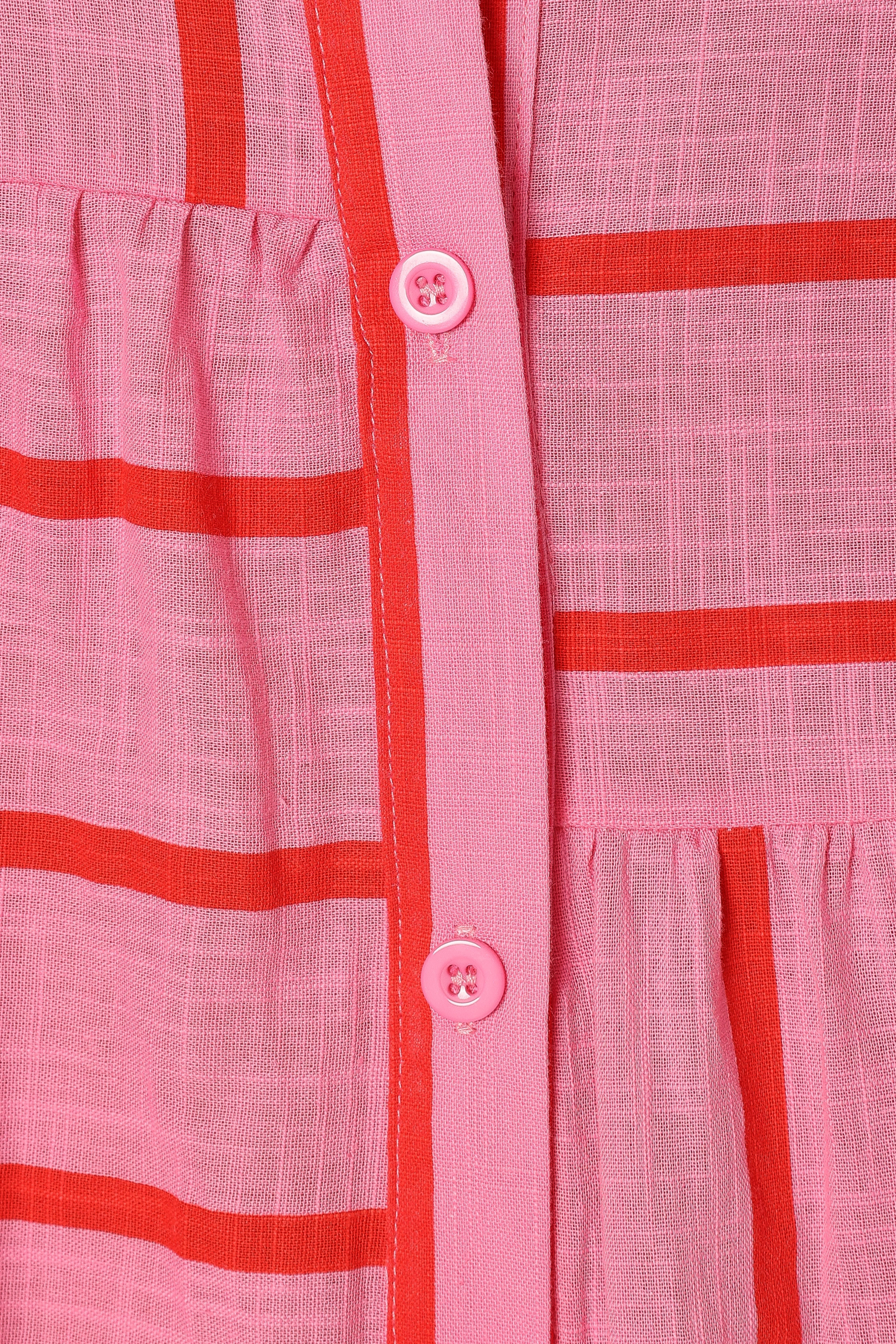 Peachy Mini Linen Dress - Pink Red