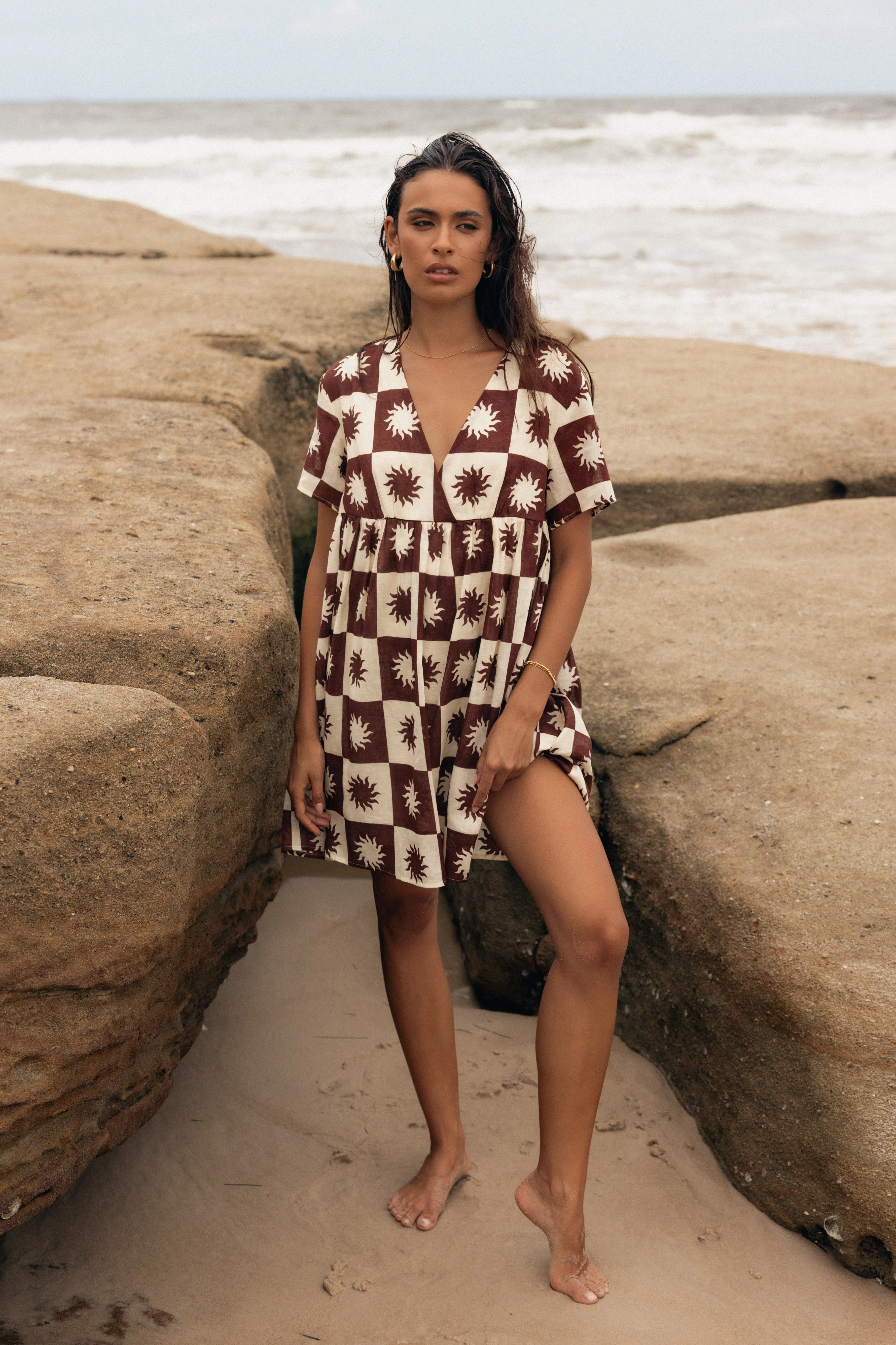 Carter Mini Dress - Brown Cream