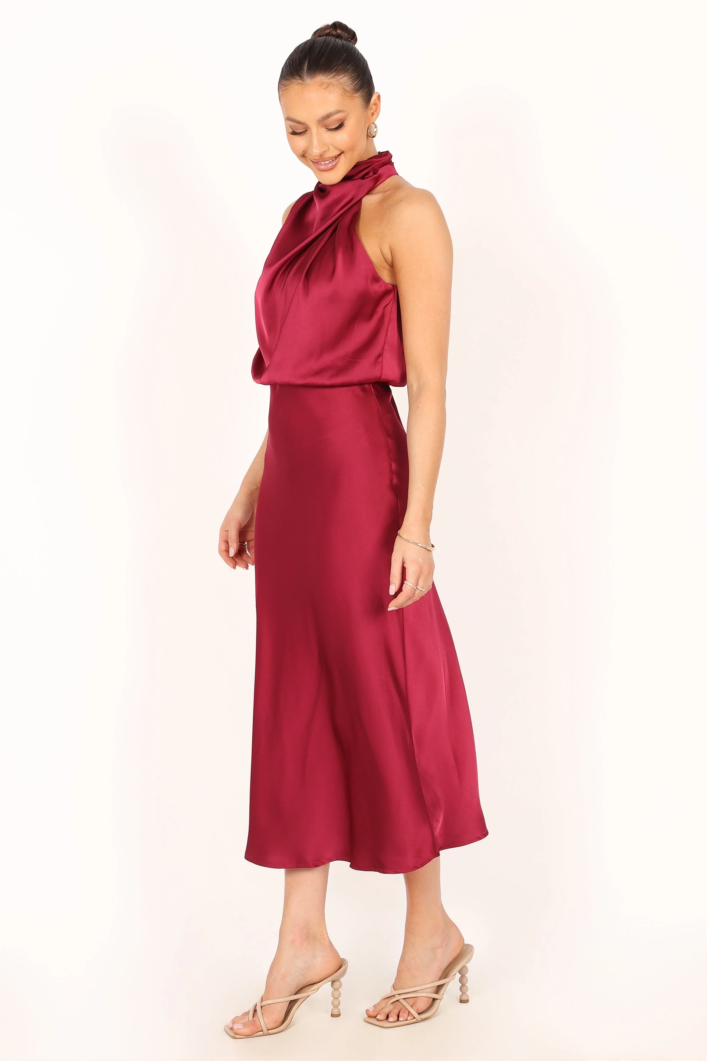 Anabelle Halter Neck Midi Dress - Berry