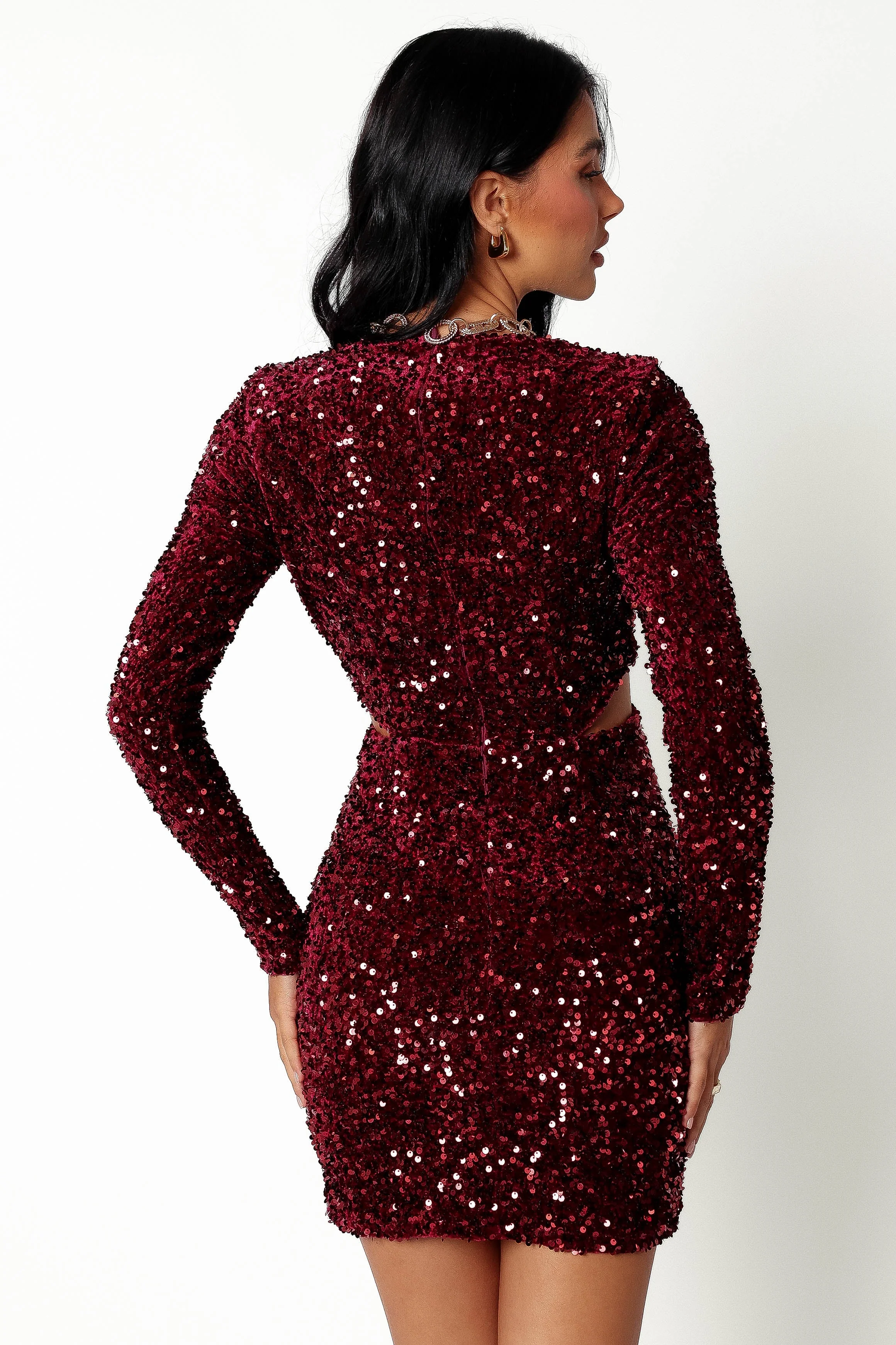 Kelly Long Sleeve Sequin Mini Dress - Wine