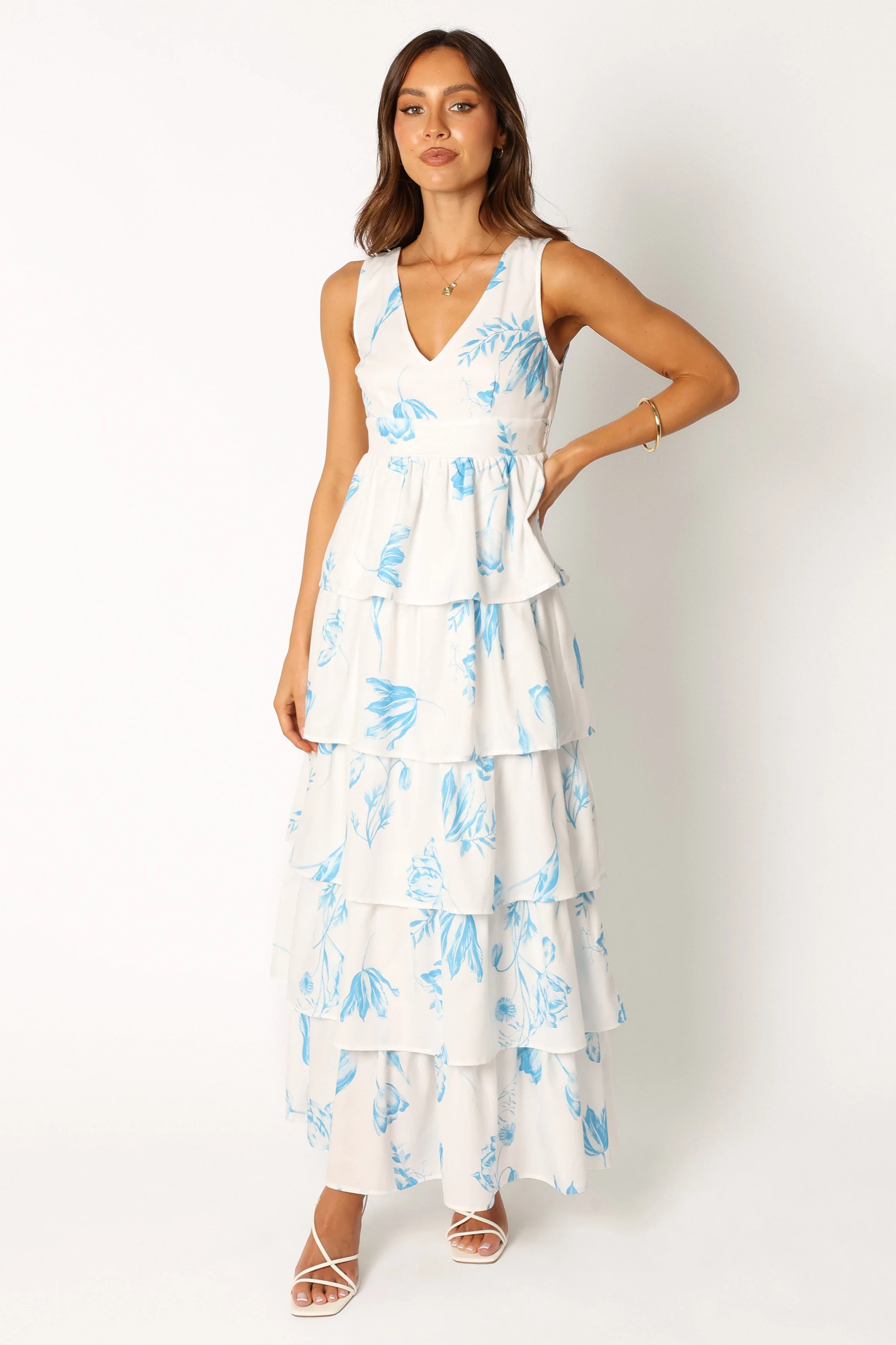Flora Tiered Maxi Dress - White Floral