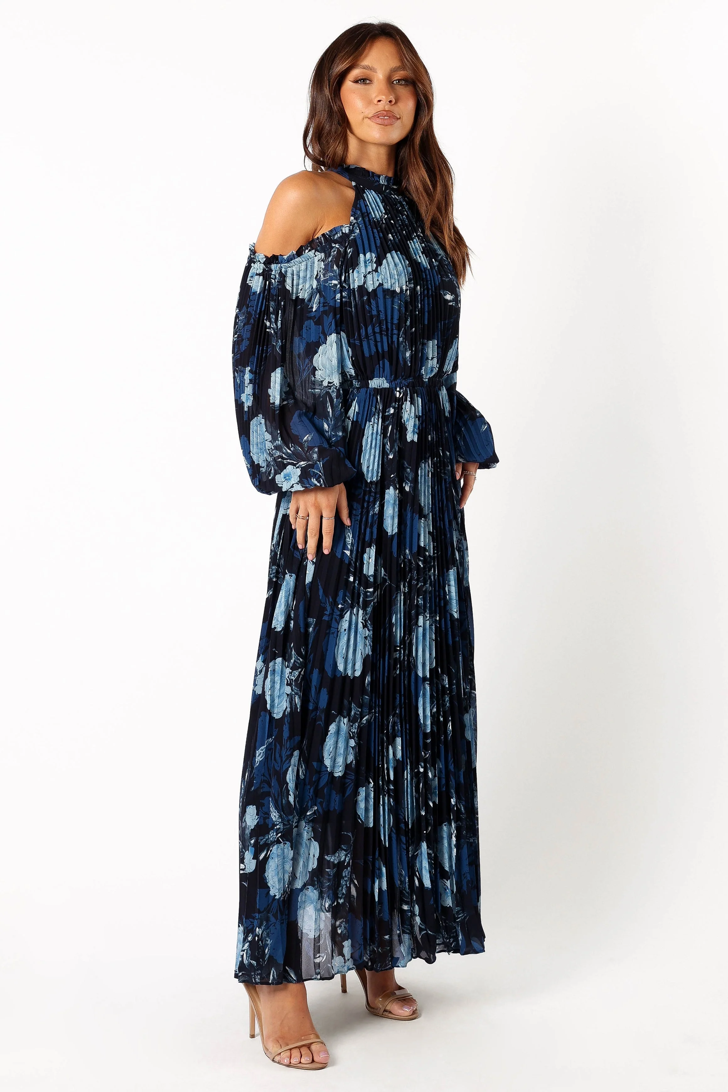 Hilary Pleated Maxi Dress - Blue Floral