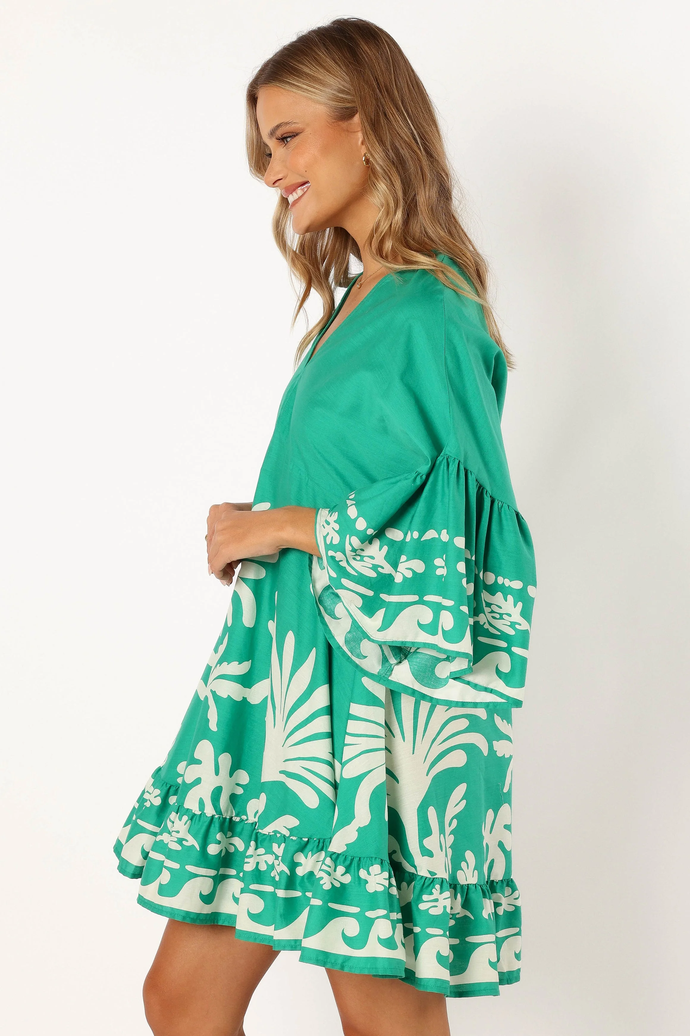 Chicque Long Sleeve Mini Dress - Green Print