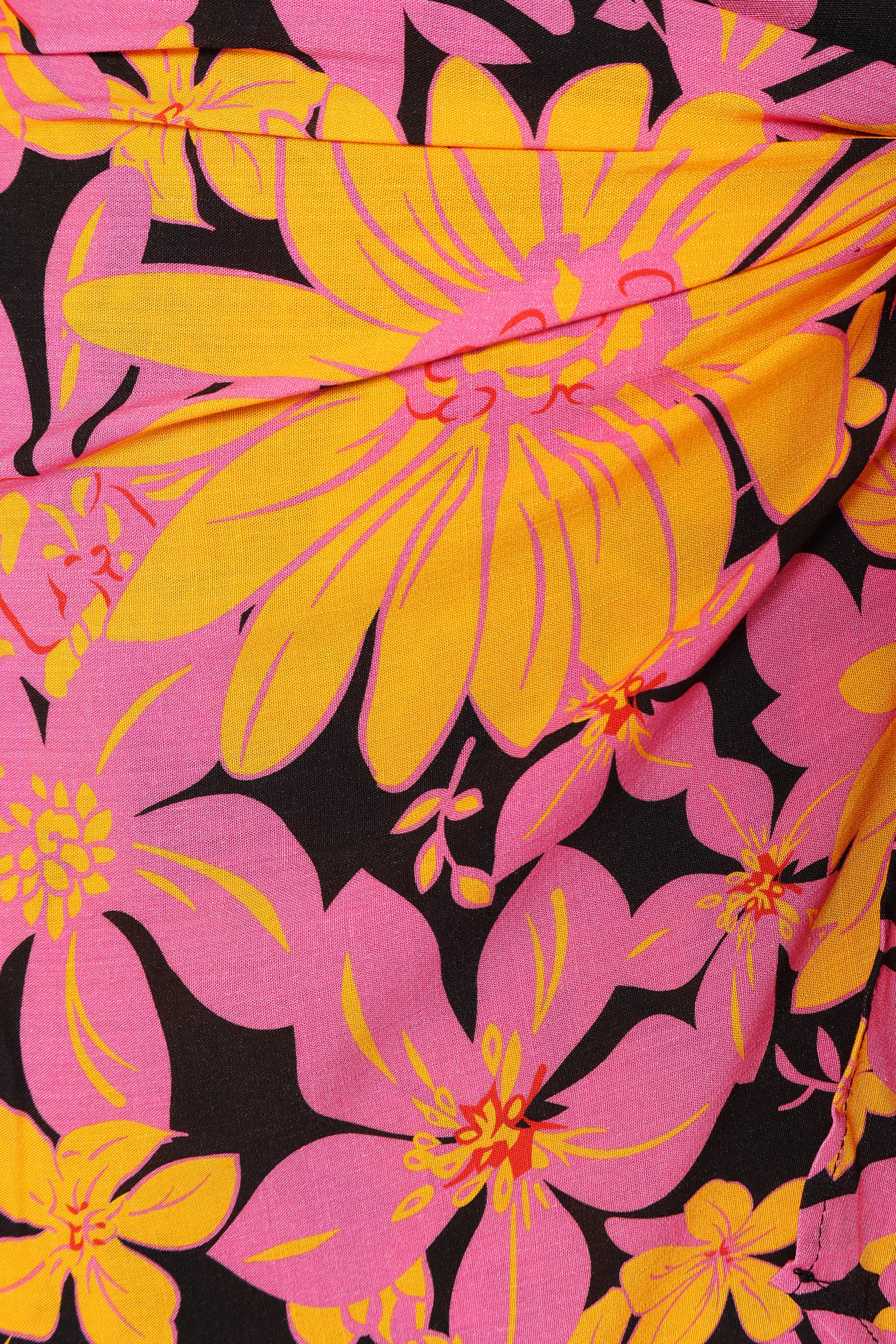 Clara One Shoulder Midi Dress - Black Floral