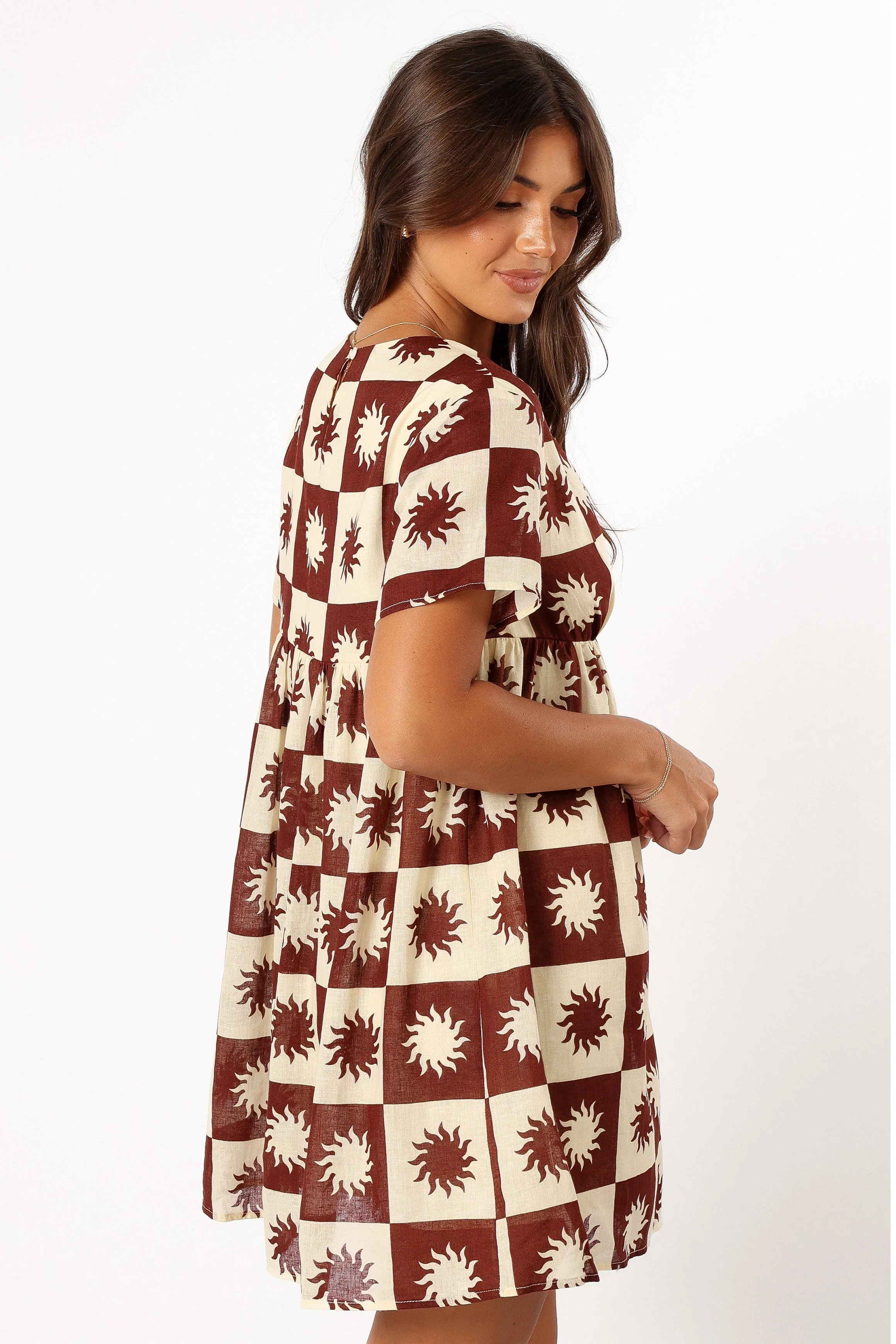 Carter Mini Dress - Brown Cream