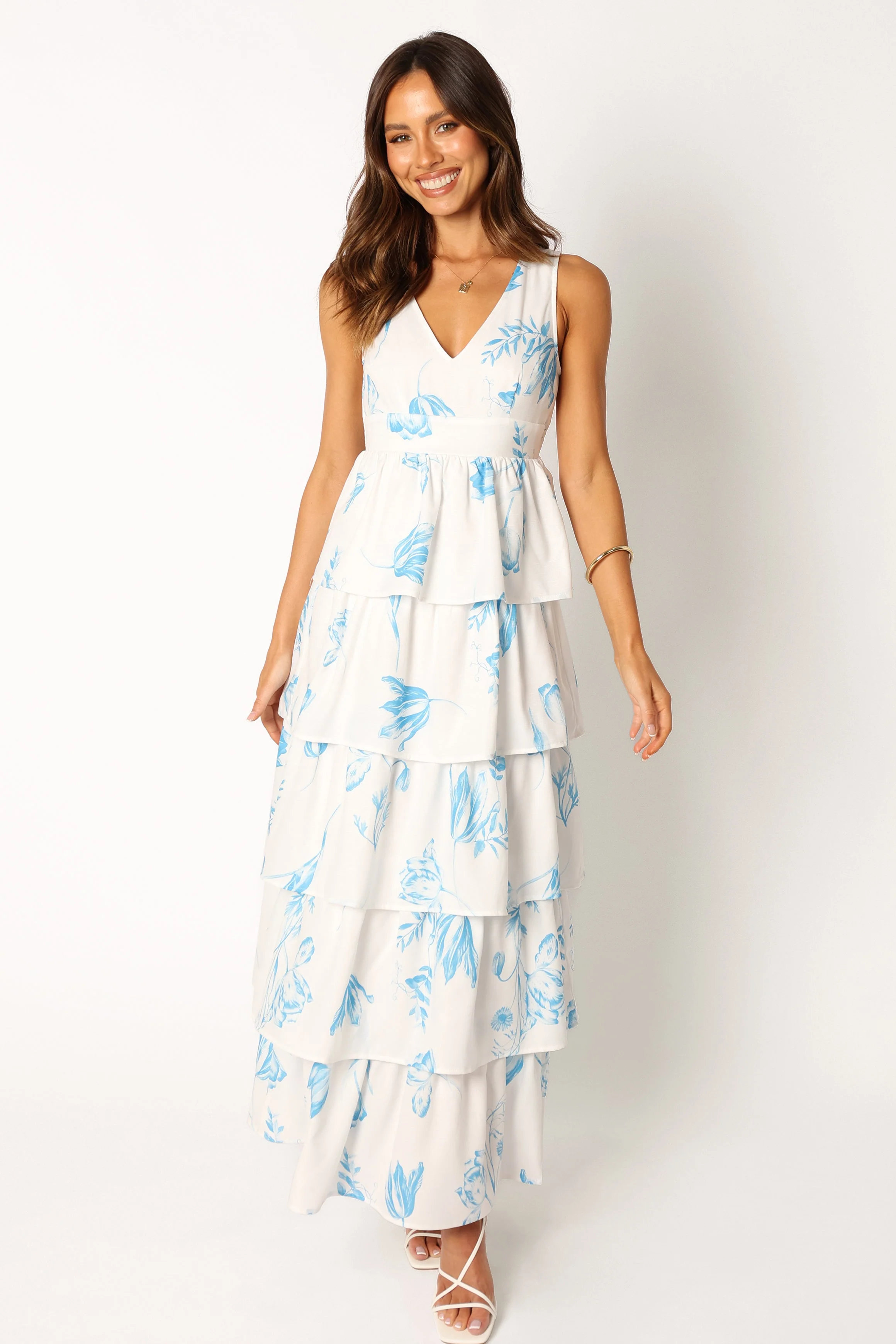 Flora Tiered Maxi Dress - White Floral