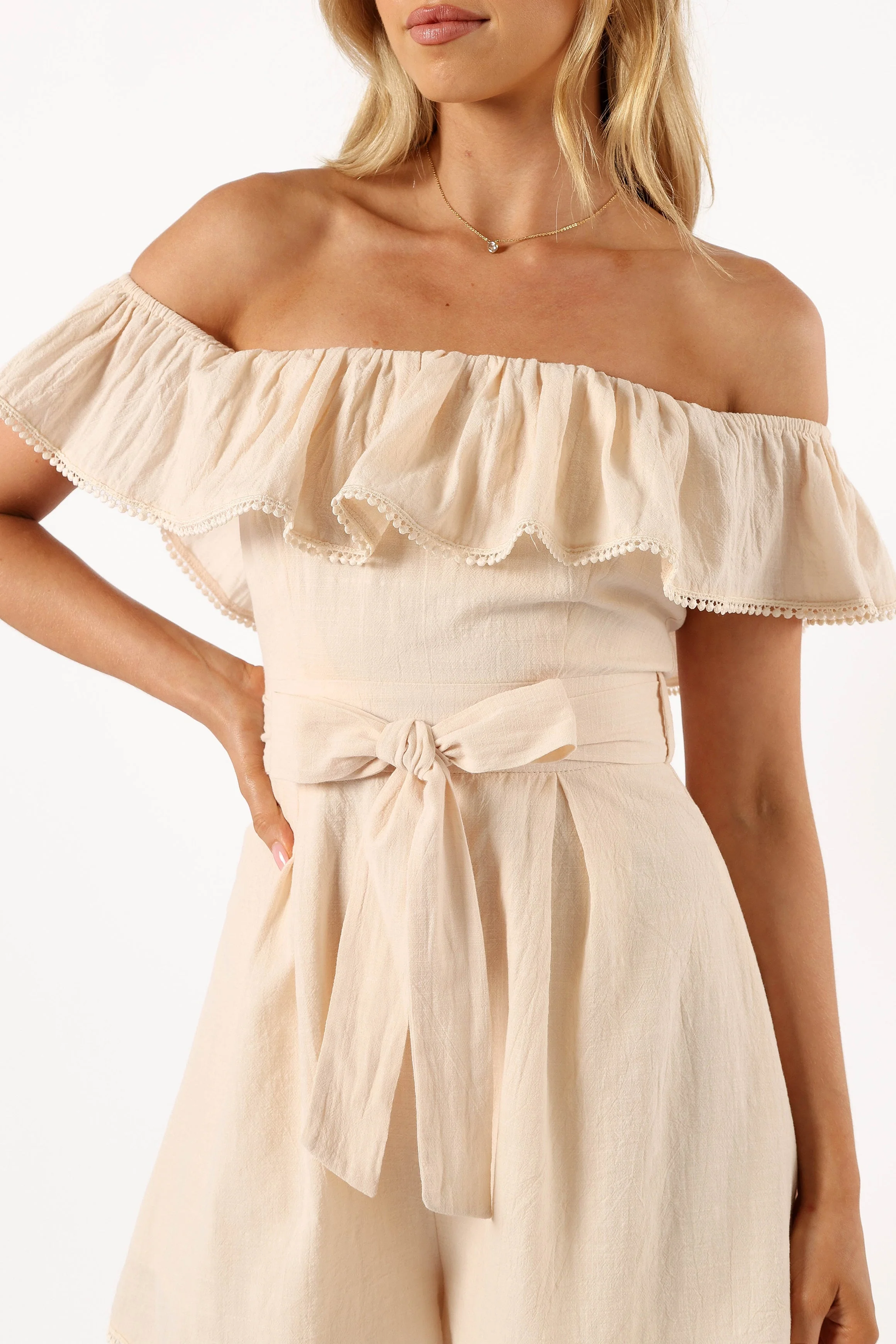 Donna Off Shoulder Playsuit - Off White