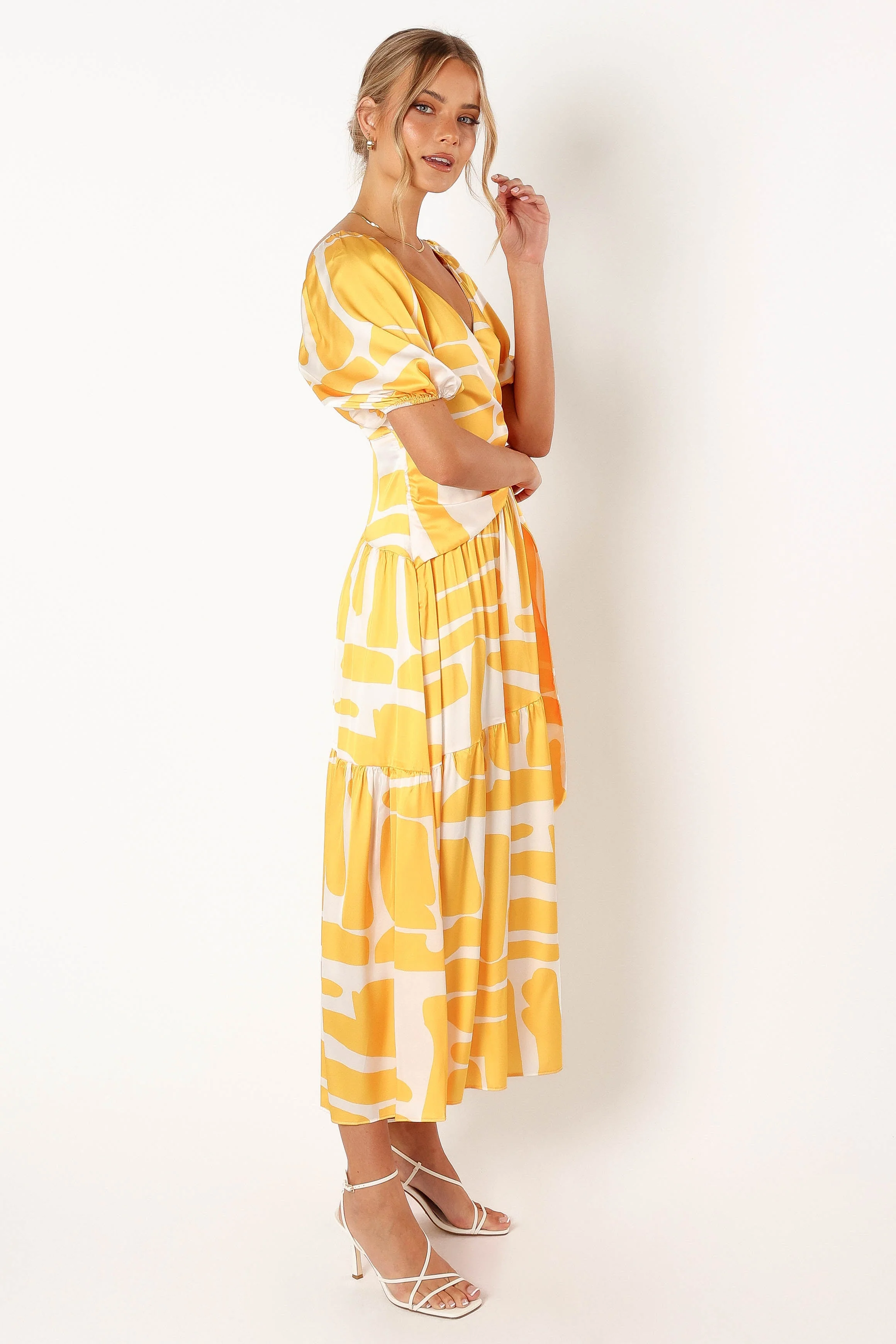 Tabitha Wrap Midi Dress - Yellow Print
