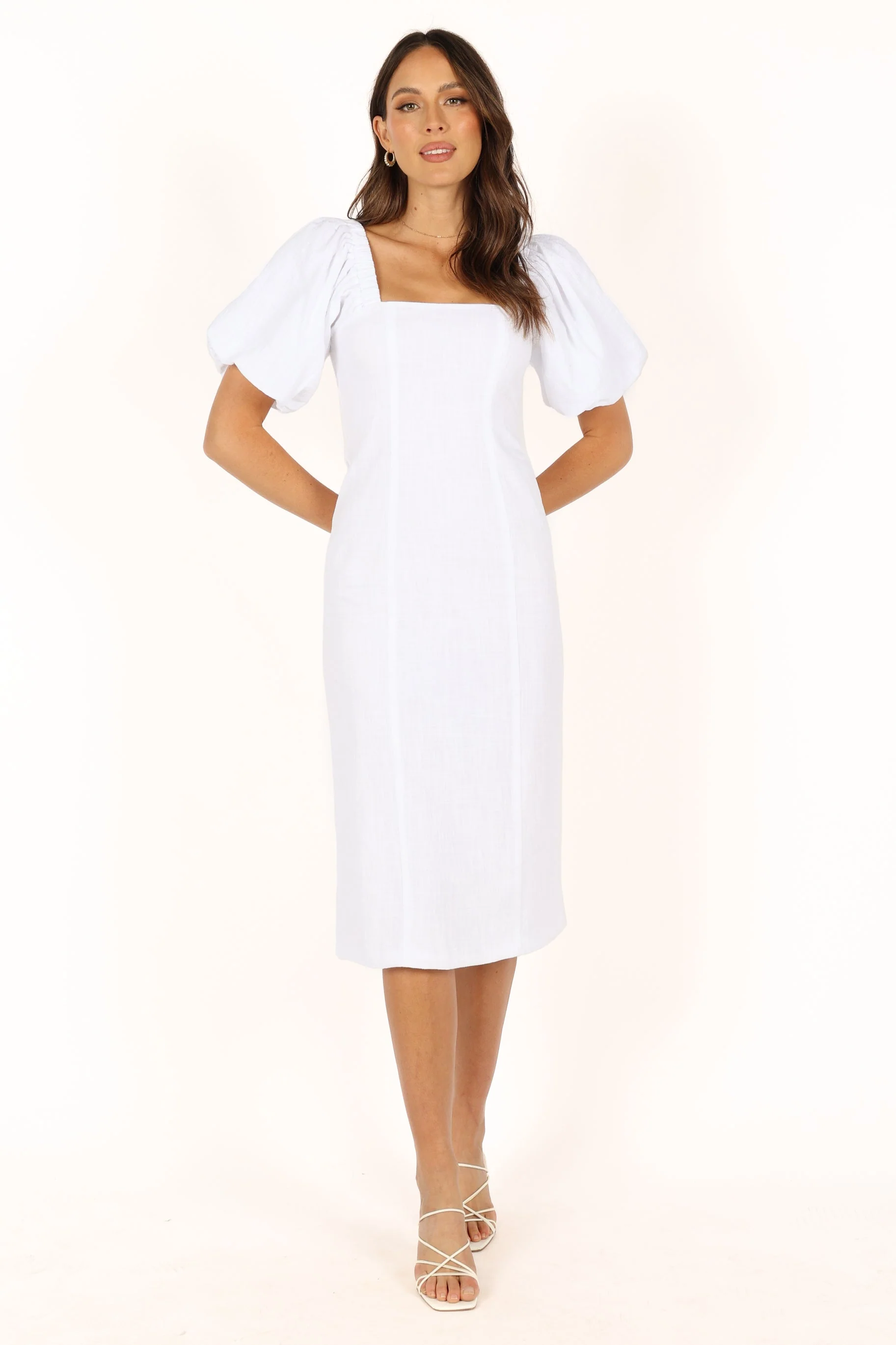 Thea Puff Sleeve Midi Dress - White