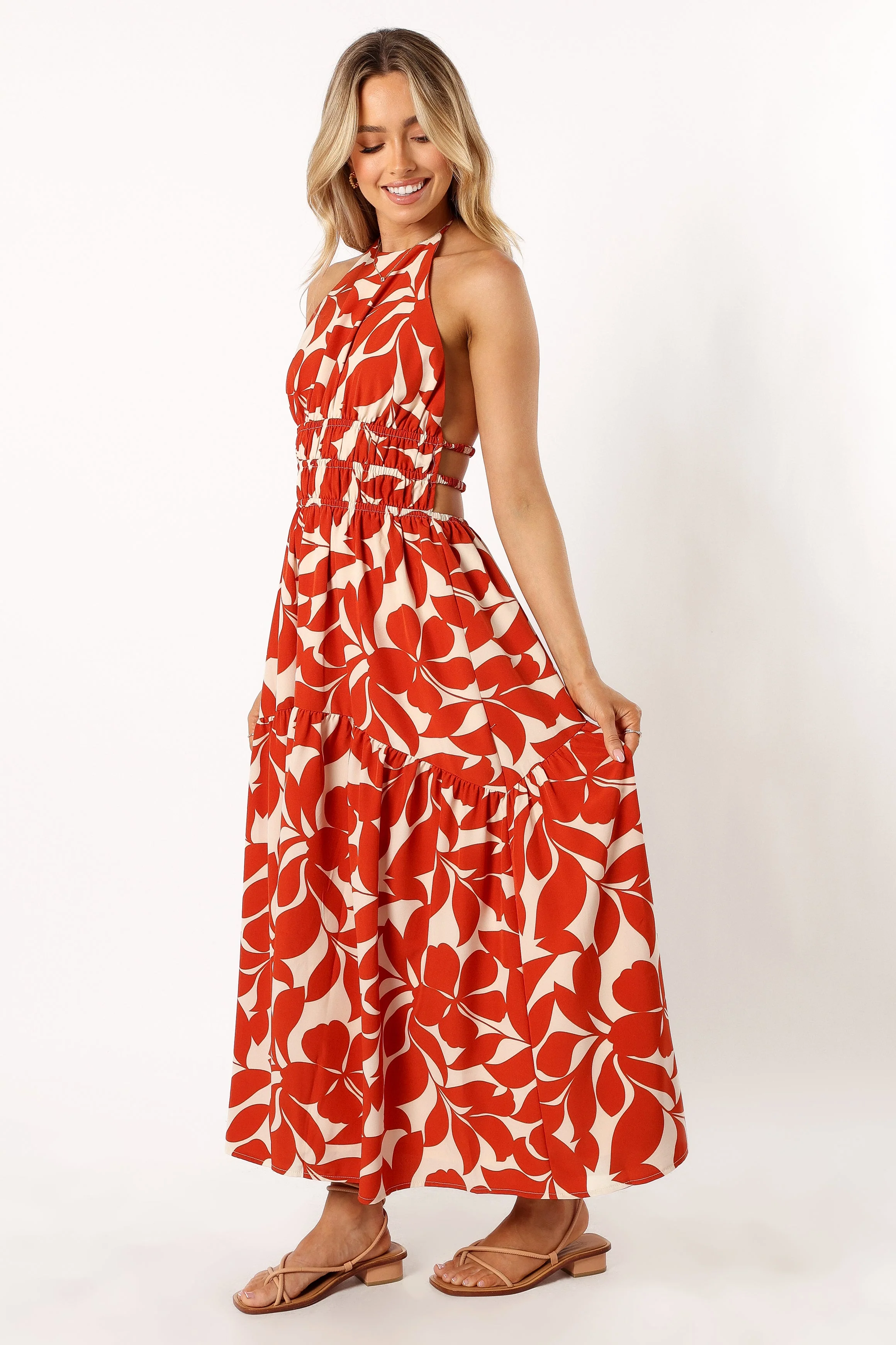 Maha Halterneck Maxi Dress - Tan Floral