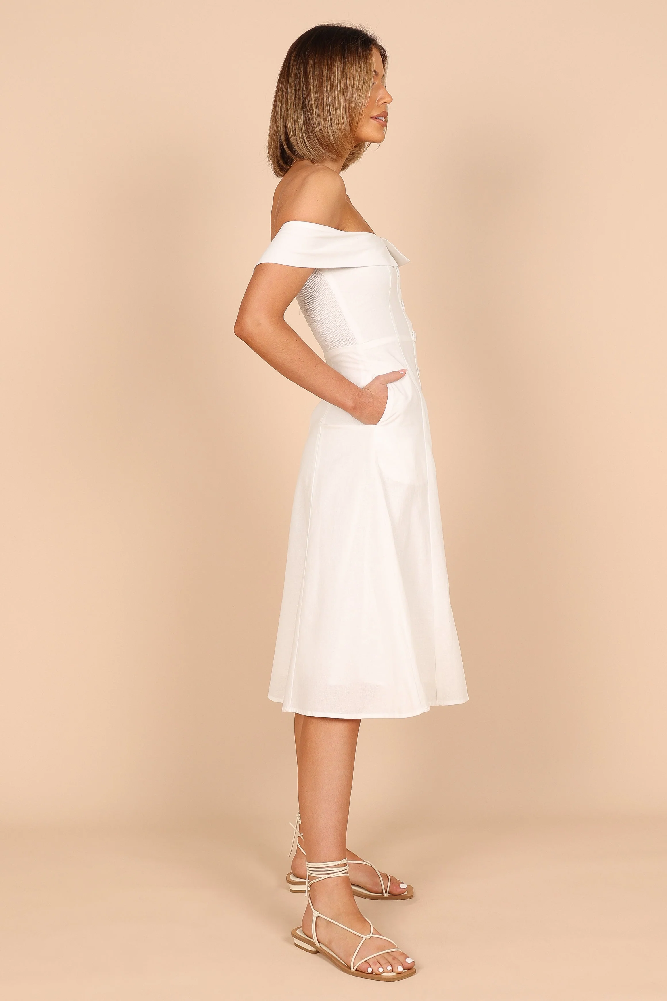 Lulu Off Shoulder Midi Dress - White
