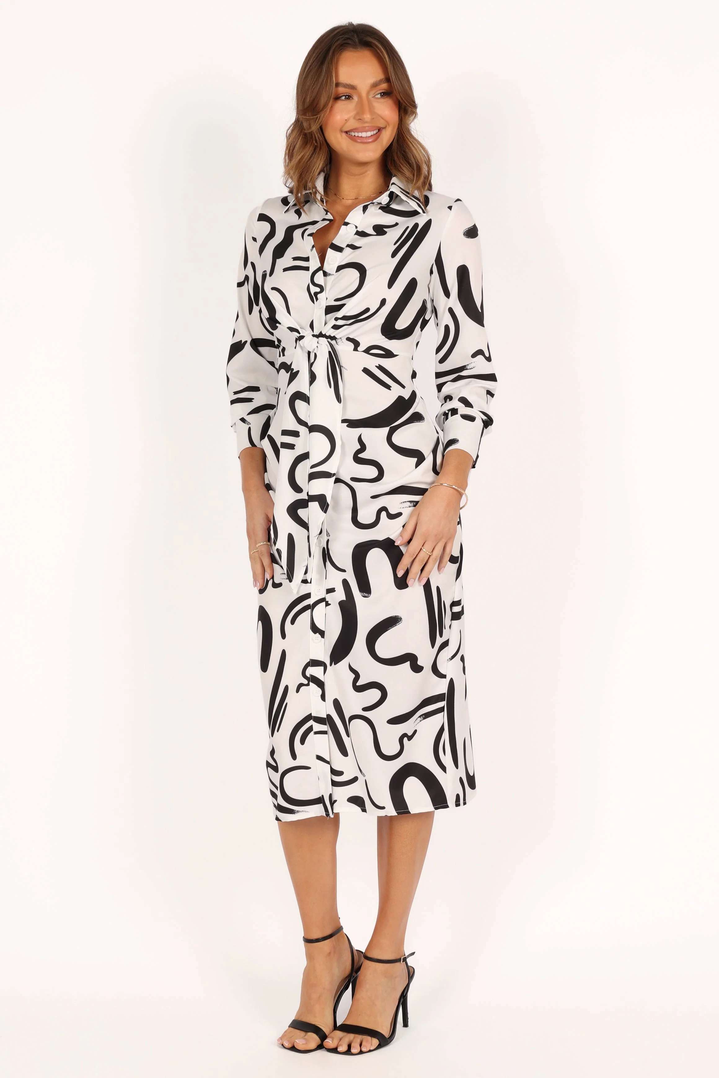 Minori Long Sleeve Midi Dress - White Black