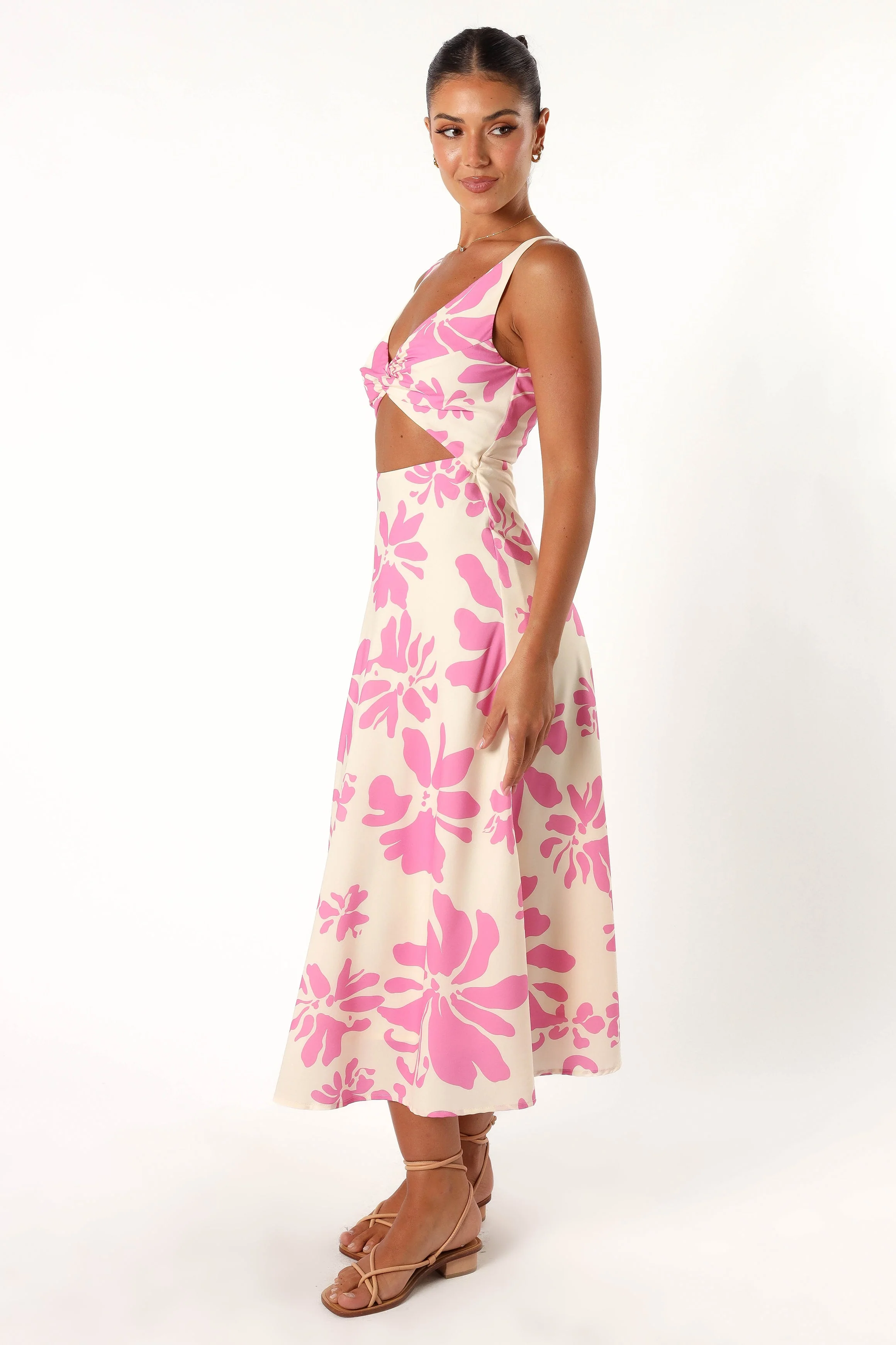 Lendall Cut Out Midi Dress - Pink Floral