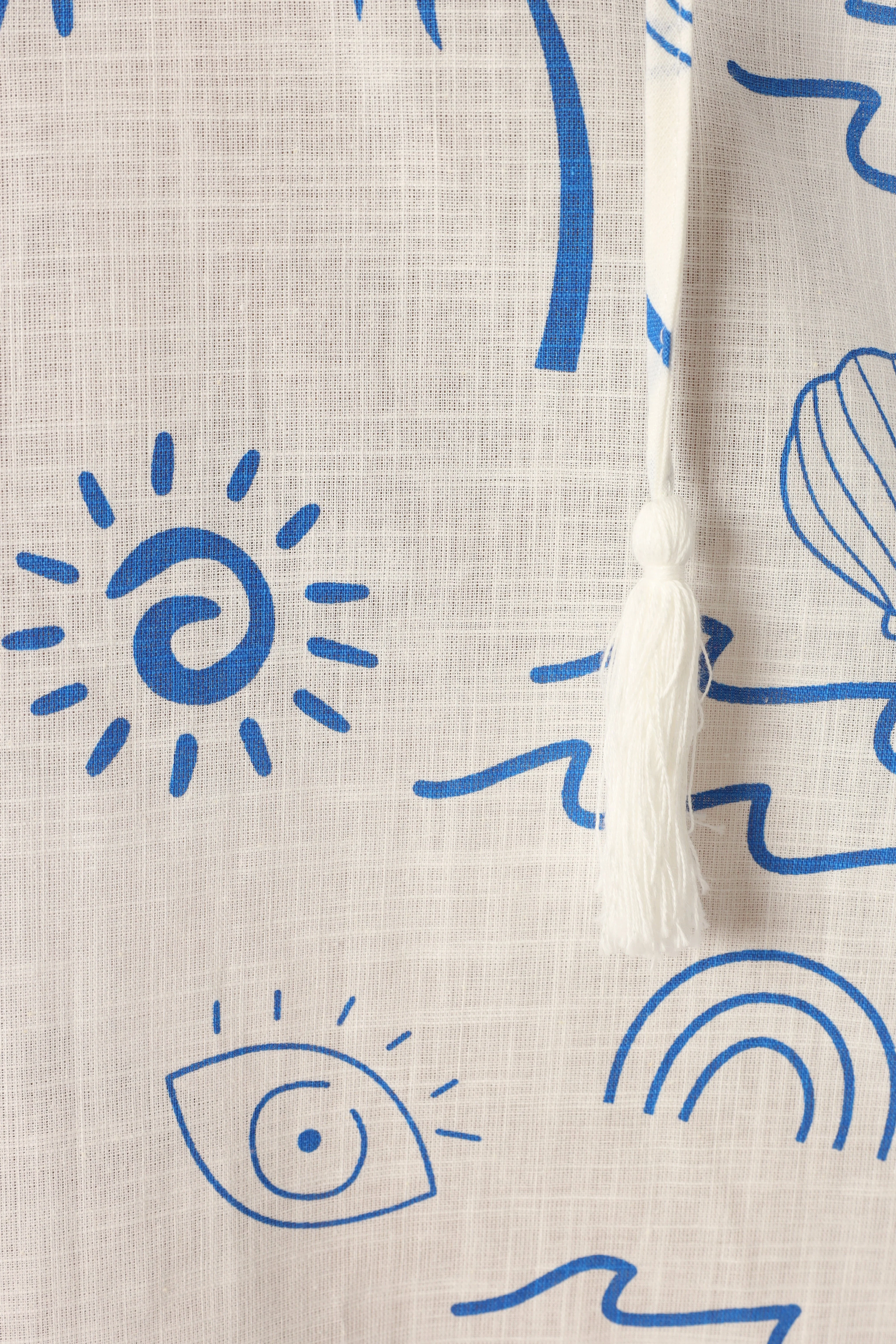 Laila Long Sleeve Linen Mini Dress - White Blue