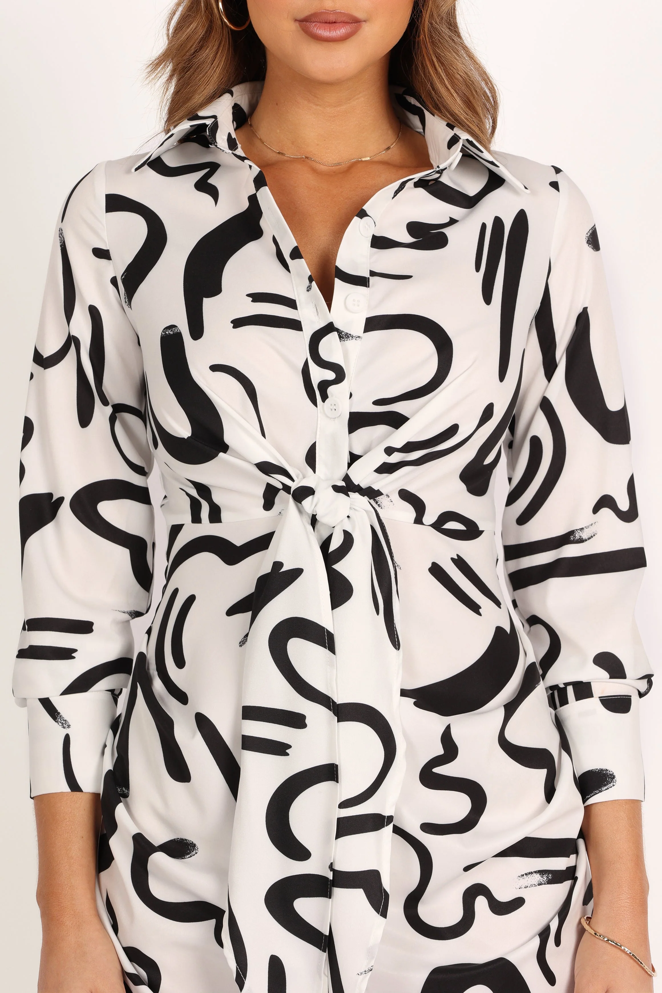 Minori Long Sleeve Midi Dress - White Black