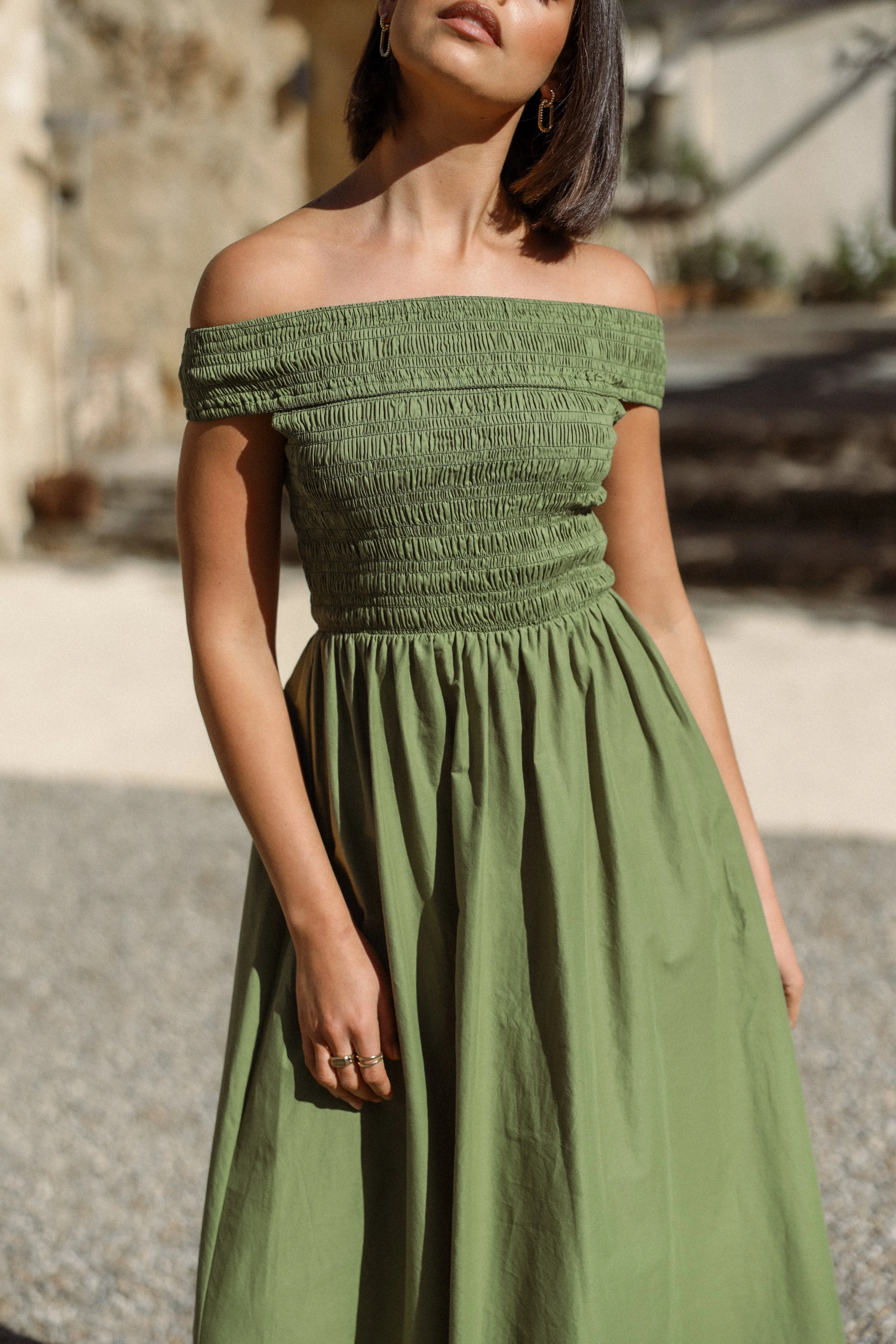 Tessa Off Shoulder Maxi Dress - Olive