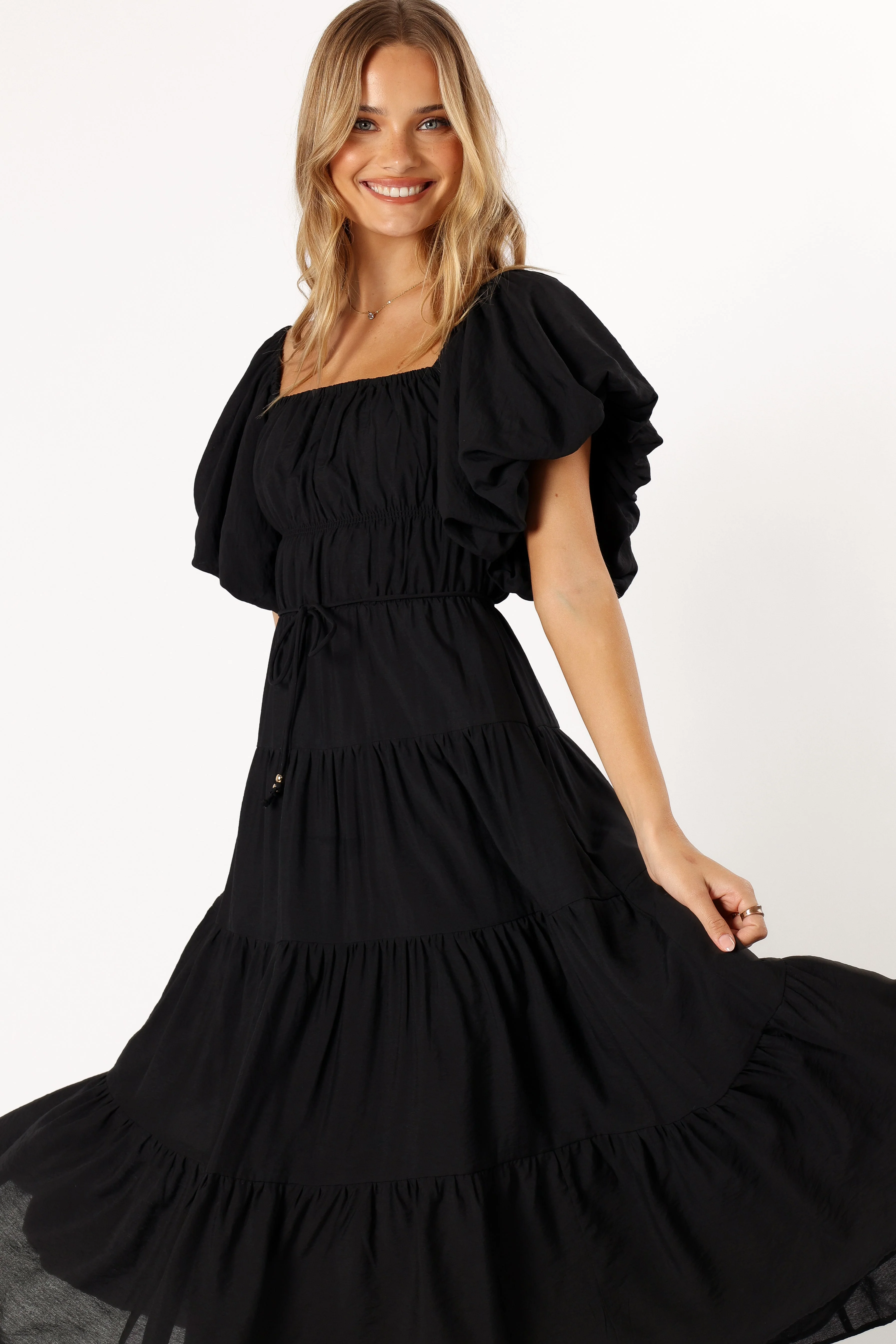 Julie Off Shoulder Midi Dress - Black