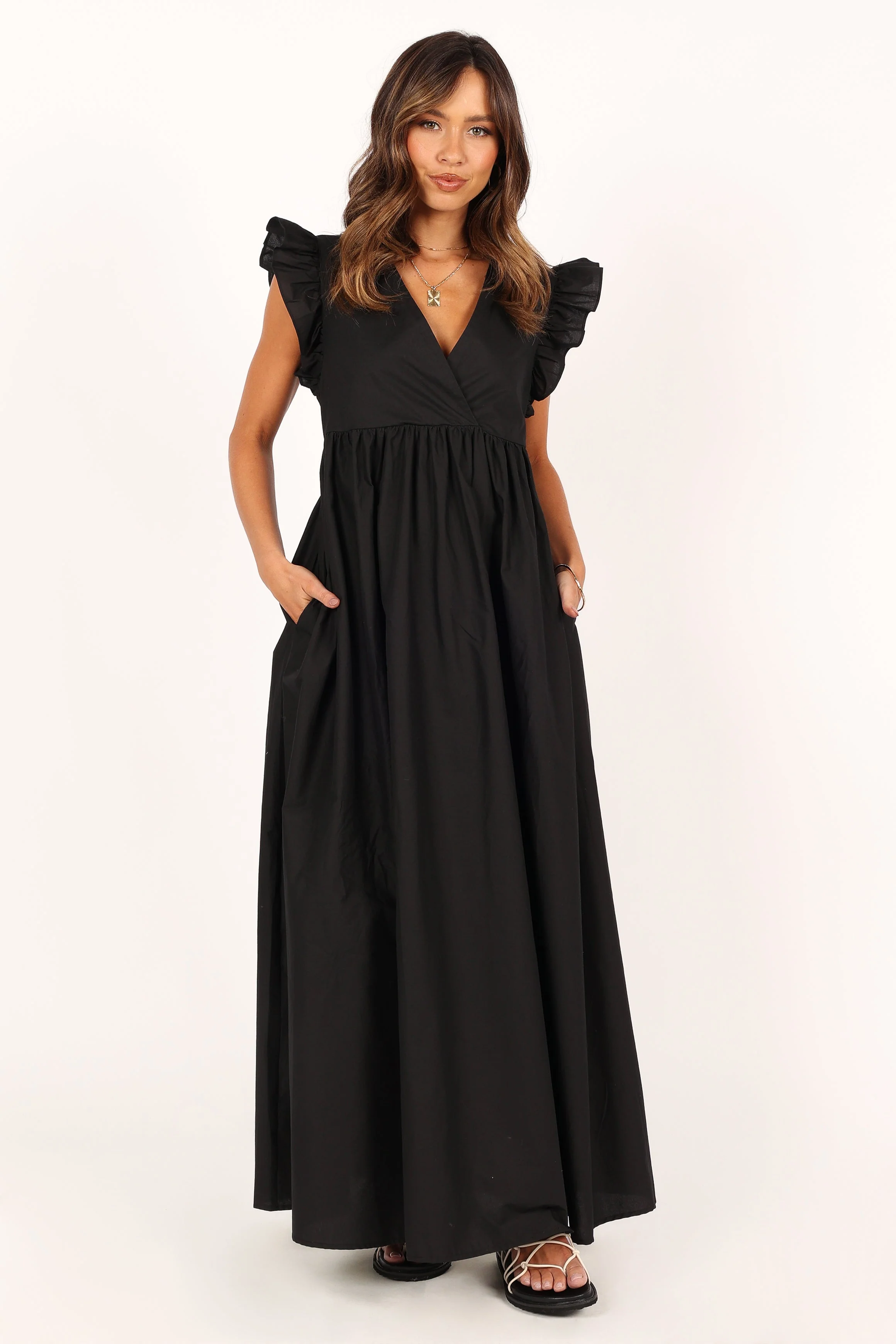 Scout Frill Shoulder Maxi Dress - Black