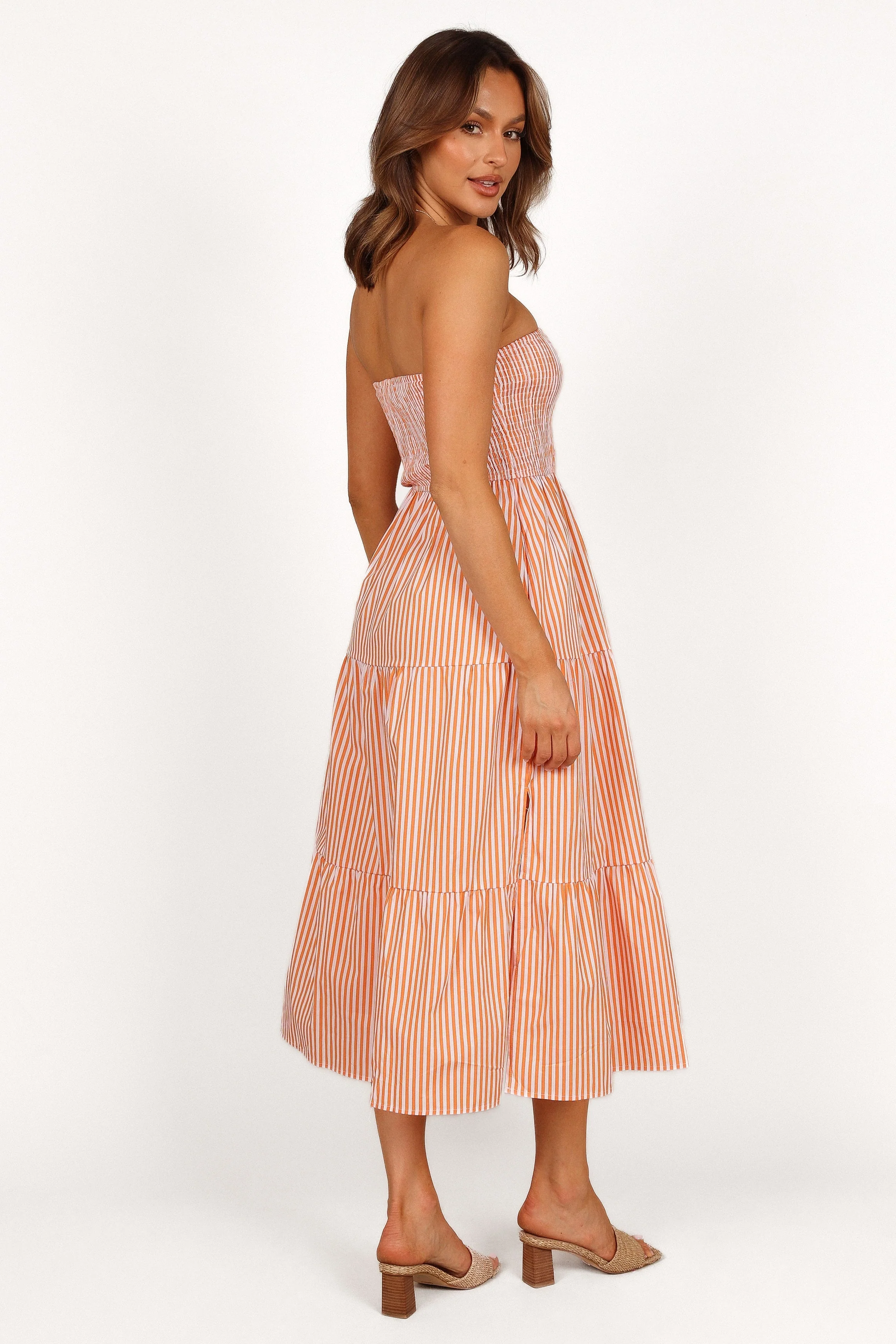 Maisie Strapless Midi Dress - Orange Stripe