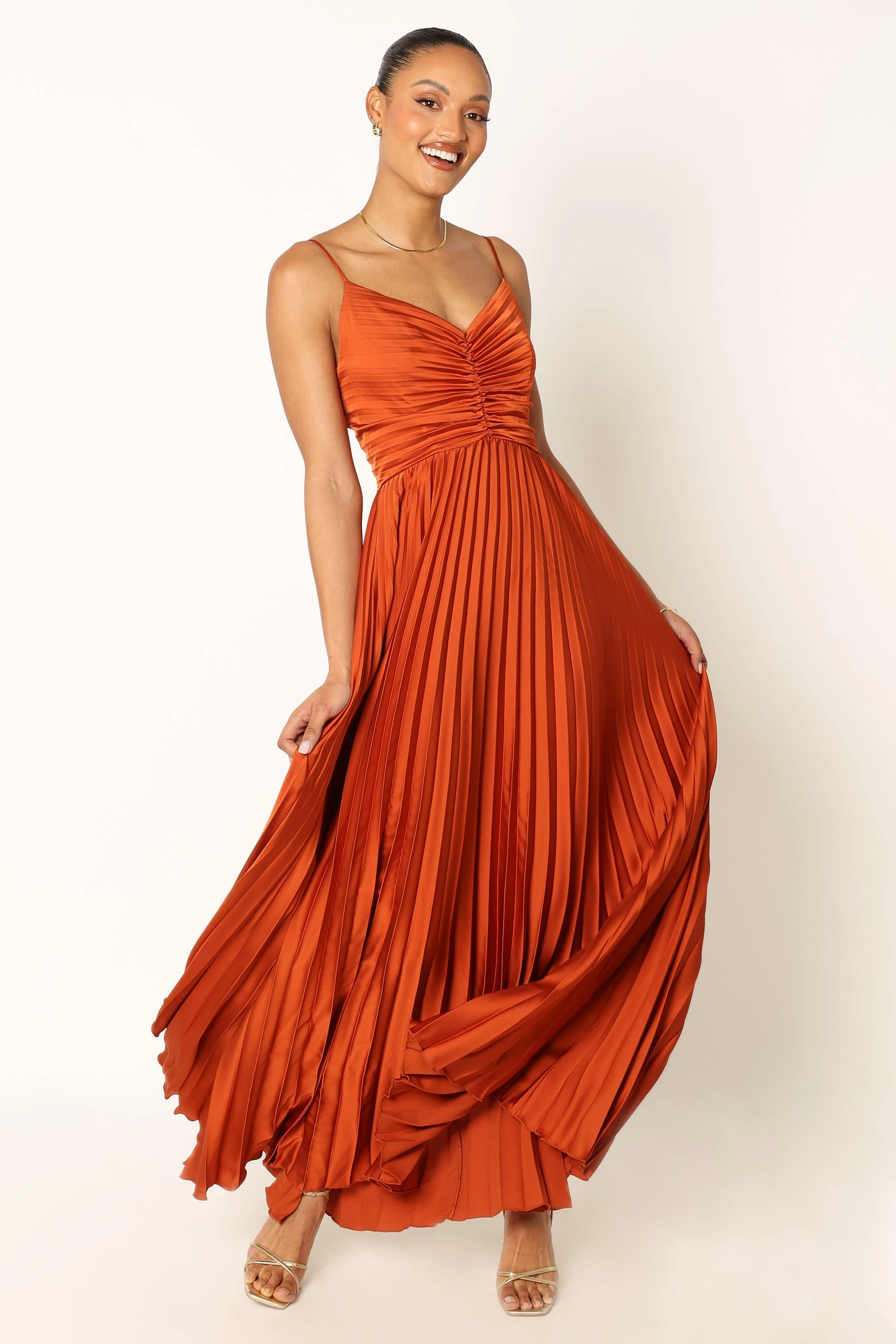 Naira Pleated Maxi Dress - Sunset Orange